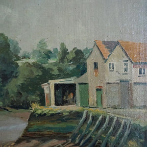Water Channel: Signed Midcentury Oil on Board