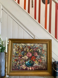 Large Midcentury Floral Oil