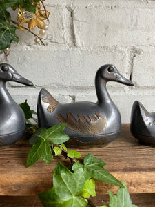 Set of Four Vintage Pewter and Brass Ducks