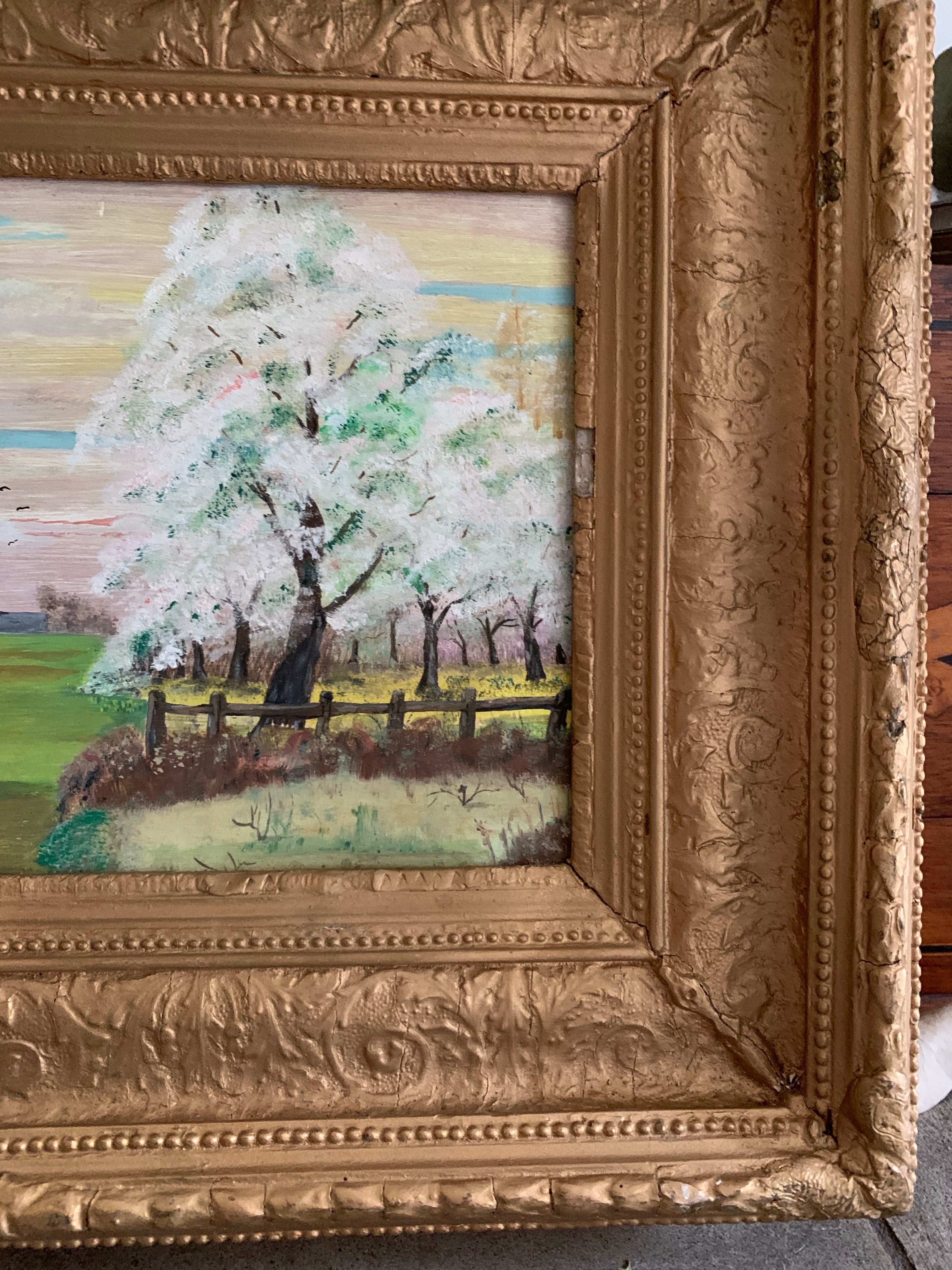 Country Scene: Gilt Framed Oil on Canvas