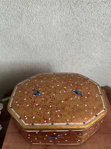 Little gold paper mache box with bird detail