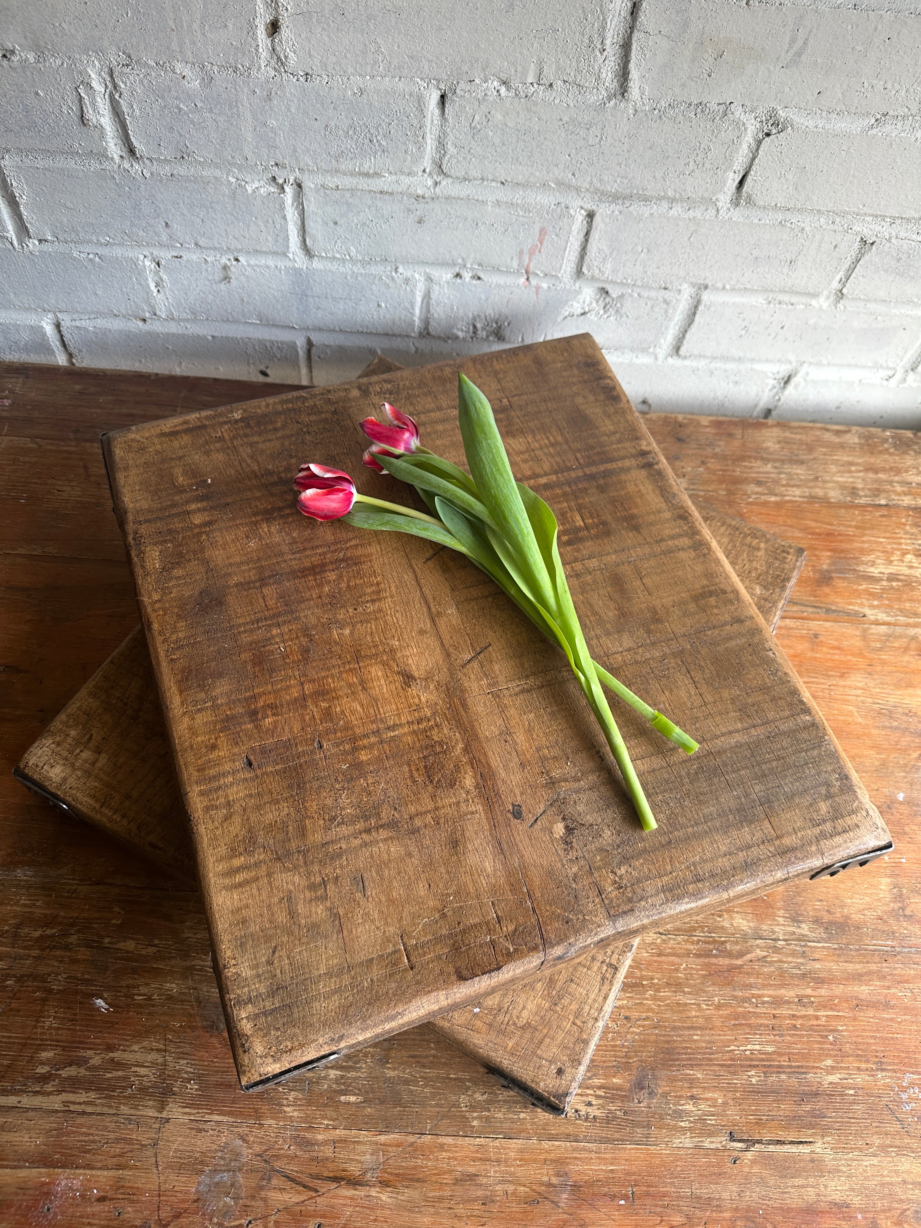 Reclaimed Oak Chopping Board/Butchers Block with Metal Corners