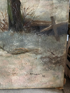 Antique Oil on Canvas: Wintry Forest