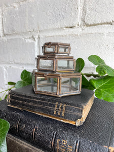 Trio of Tiny Stacking/Nesting Glass & Metal Trinket Boxes