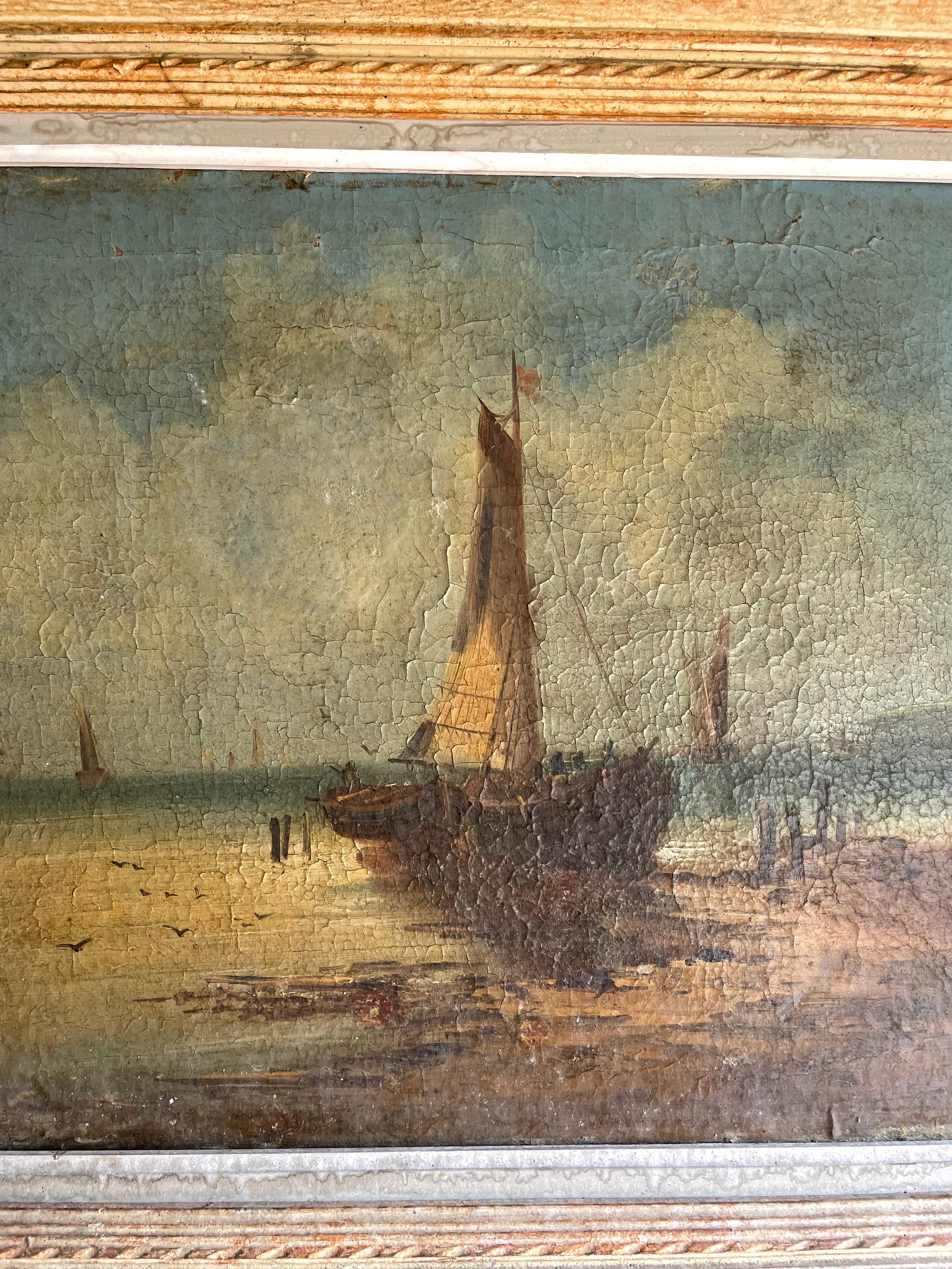 Atmospheric Seascape: Antique Oil on Canvas