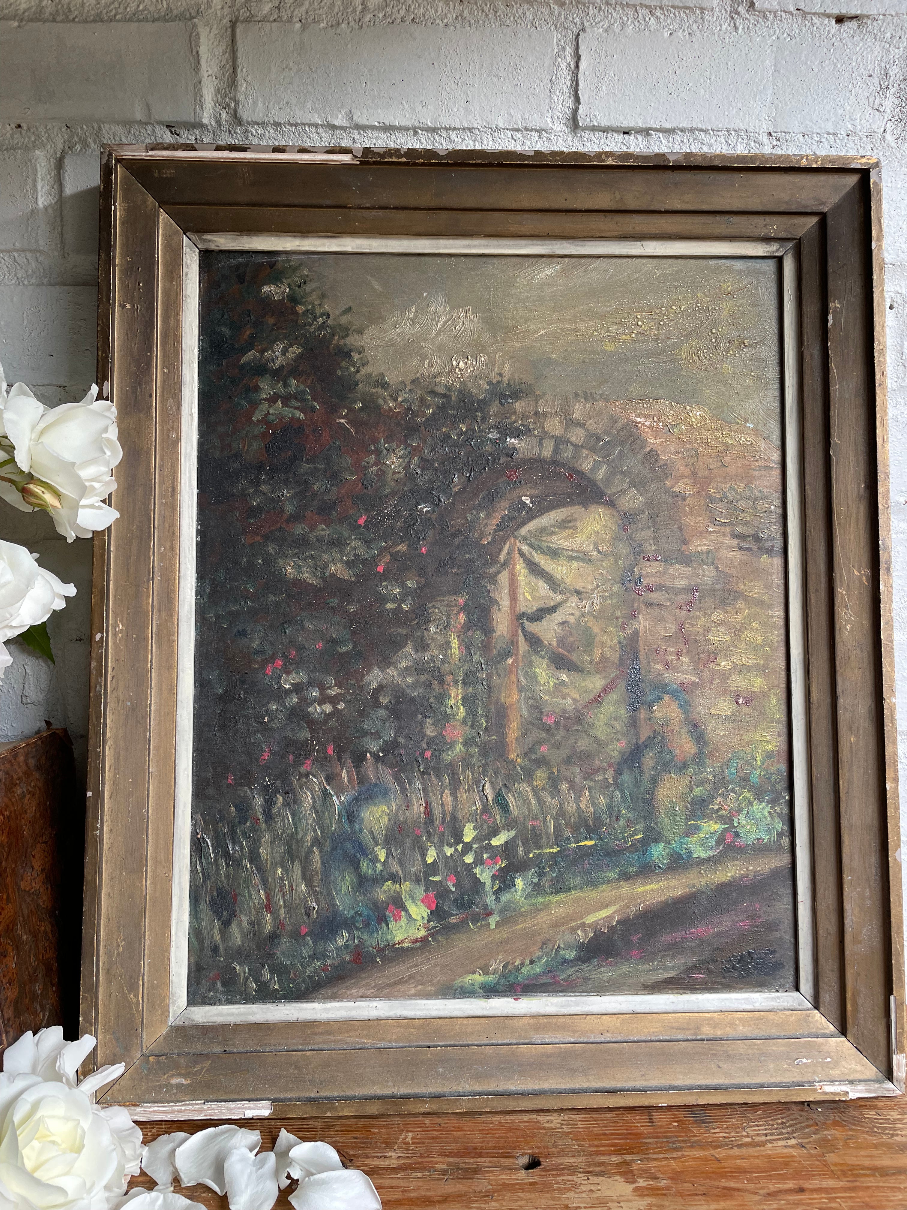 Through the Arch: Antique Oil on Wood