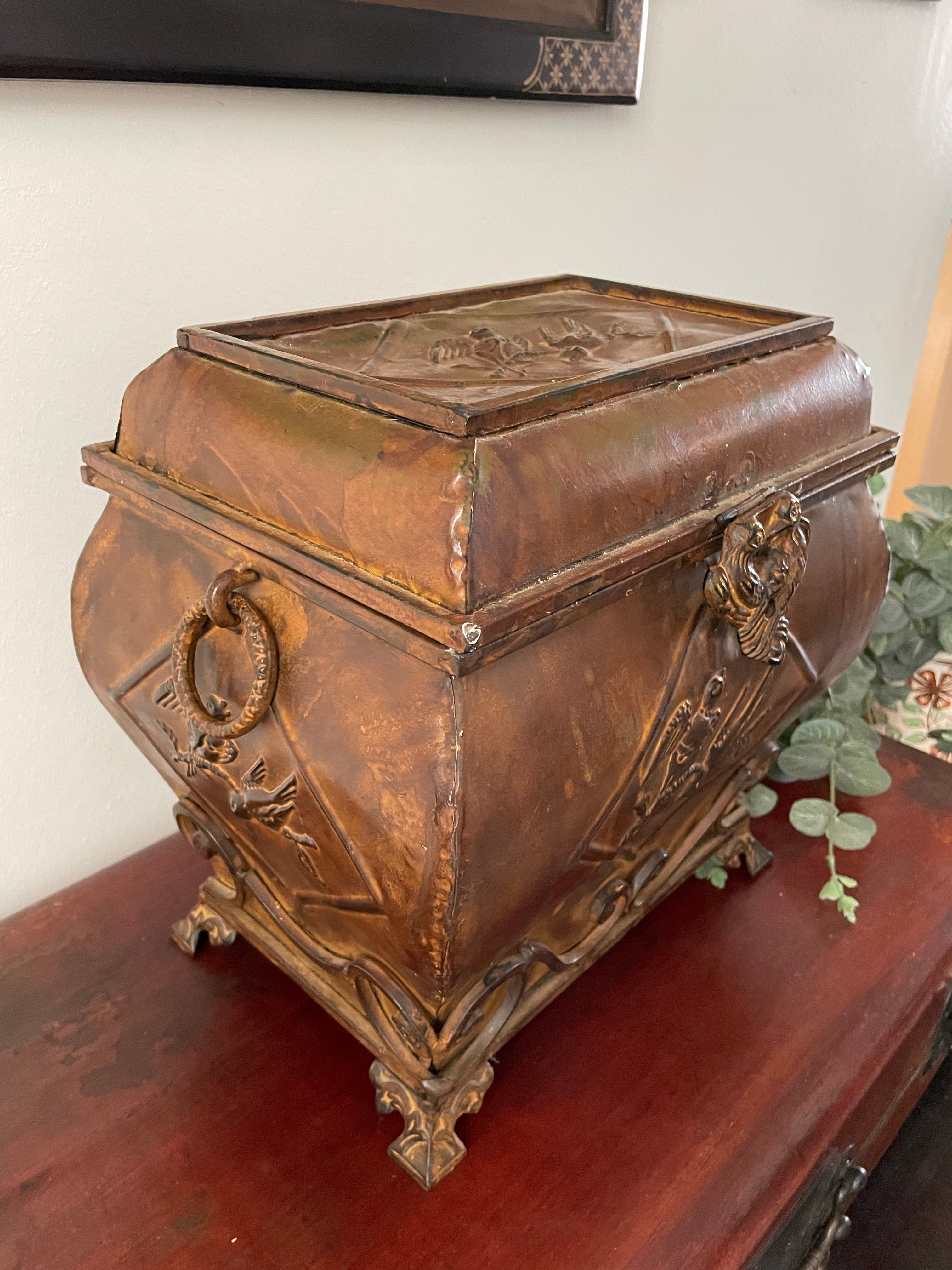Large Metal Box with Bird Decoration