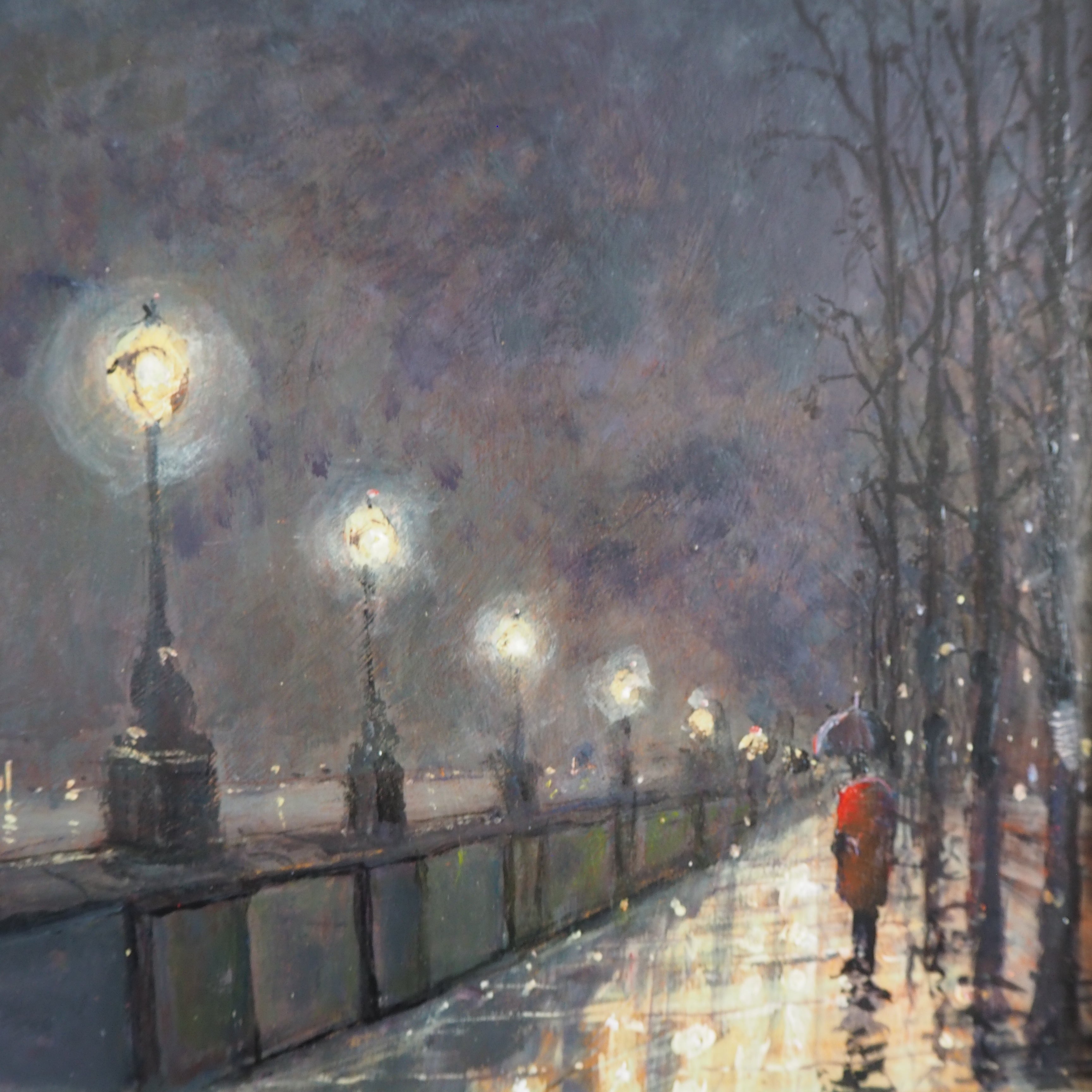 Night Scene: Small Oil on Board with Gesso Frame