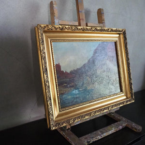 At the Water: Antique Oil on Canvas