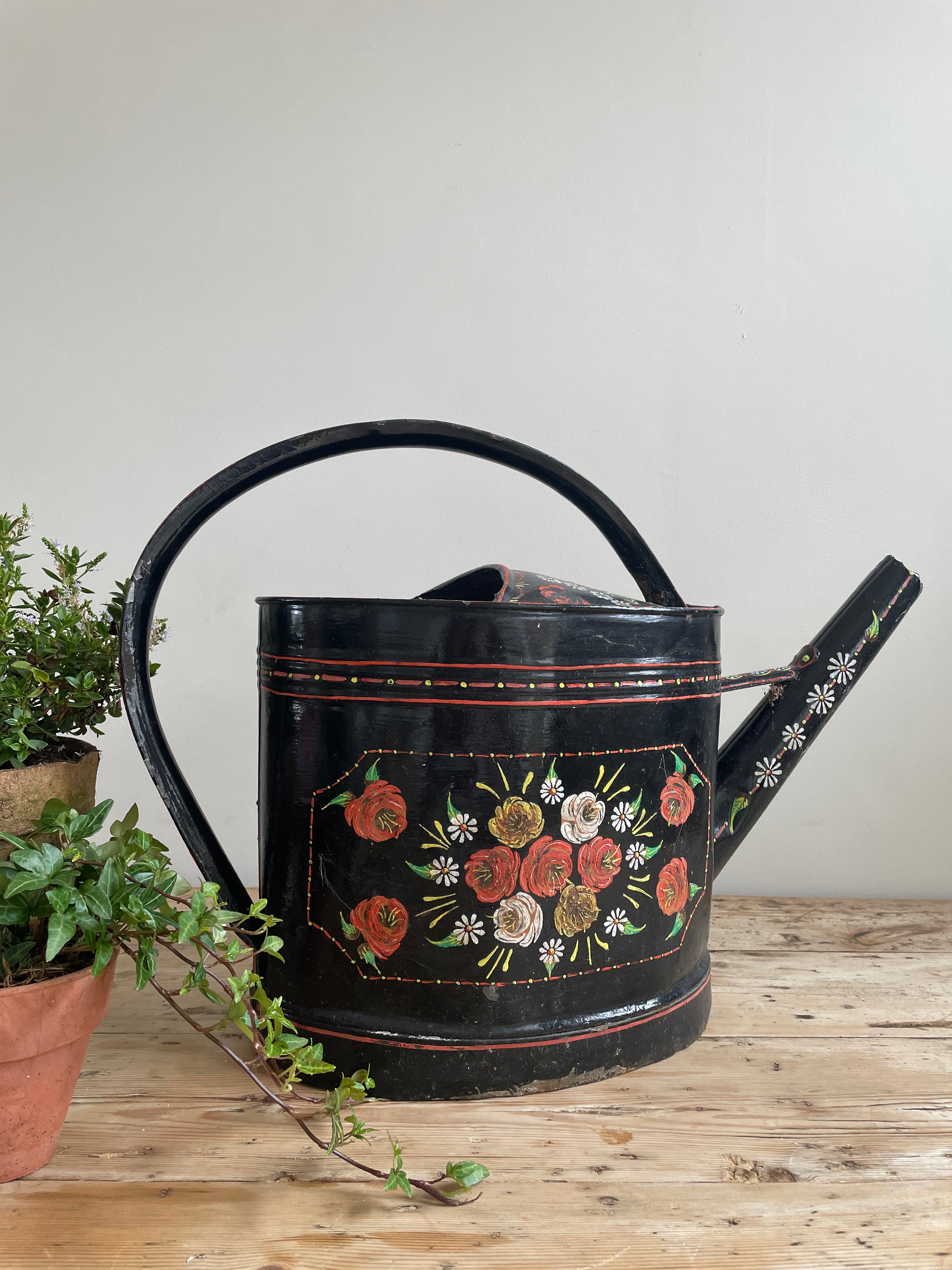 “Bargeware” Hand-Painted Metal Watering Can