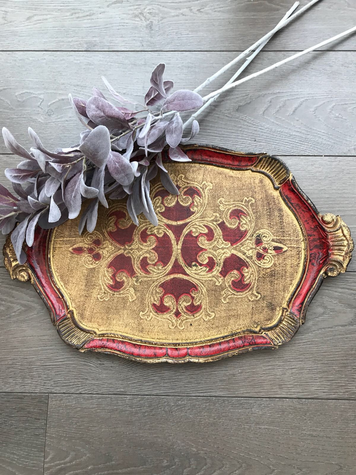 Red Florentine Gilt Tray