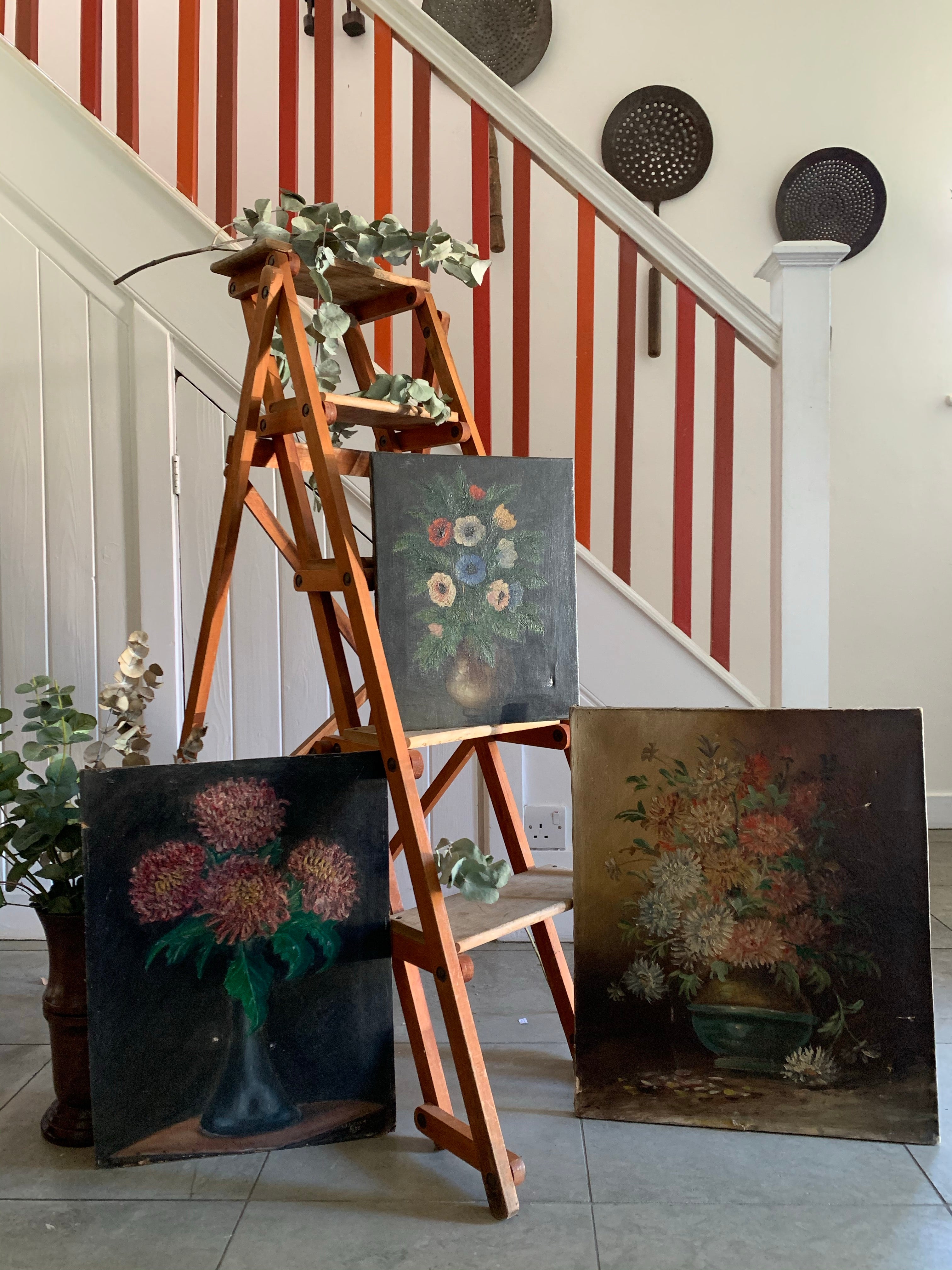 Little 1940s French Floral Oil On Canvas