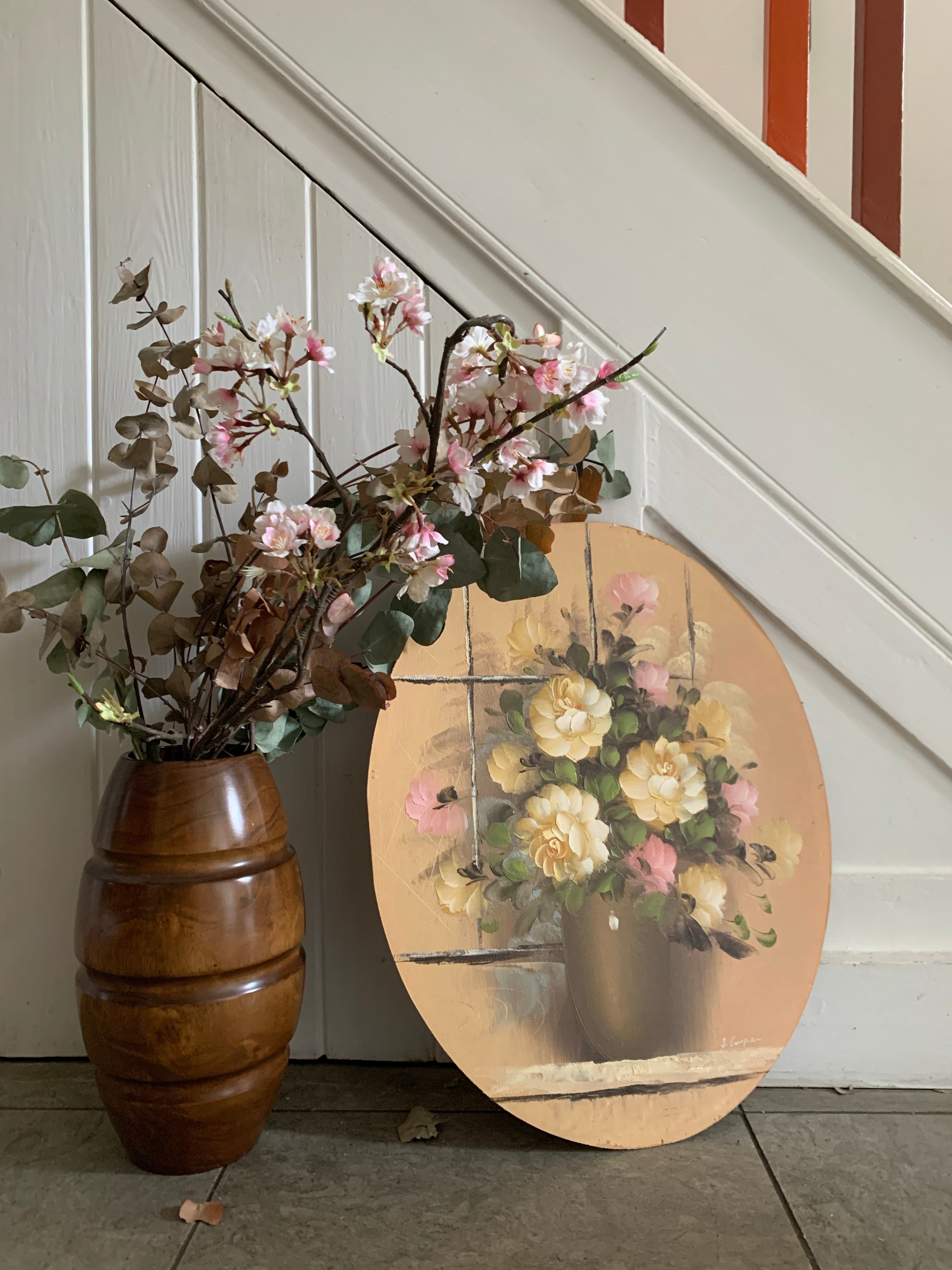 “Roses” Oil Painting on Oval Board