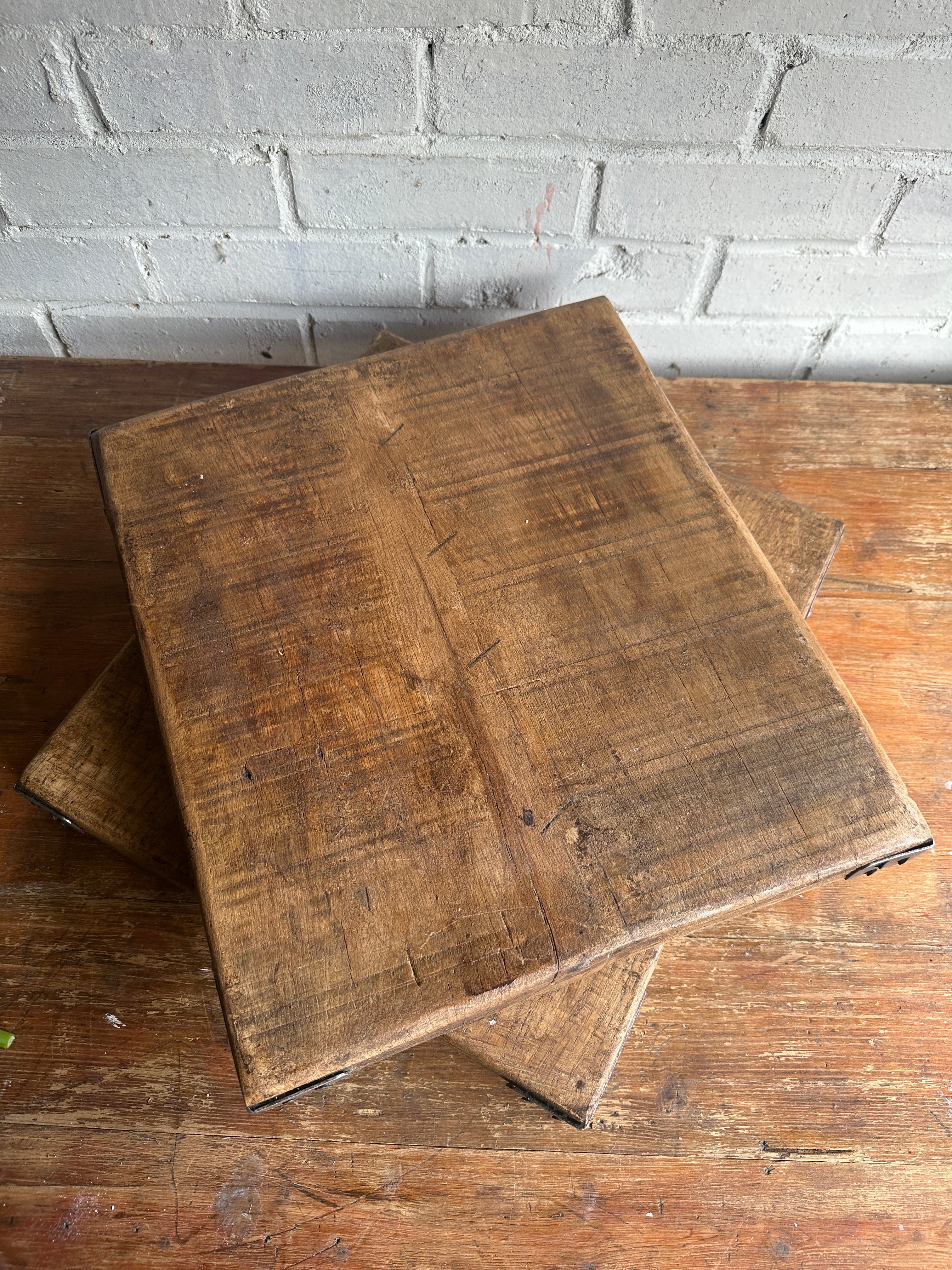 Reclaimed Oak Chopping Board/Butchers Block with Metal Corners