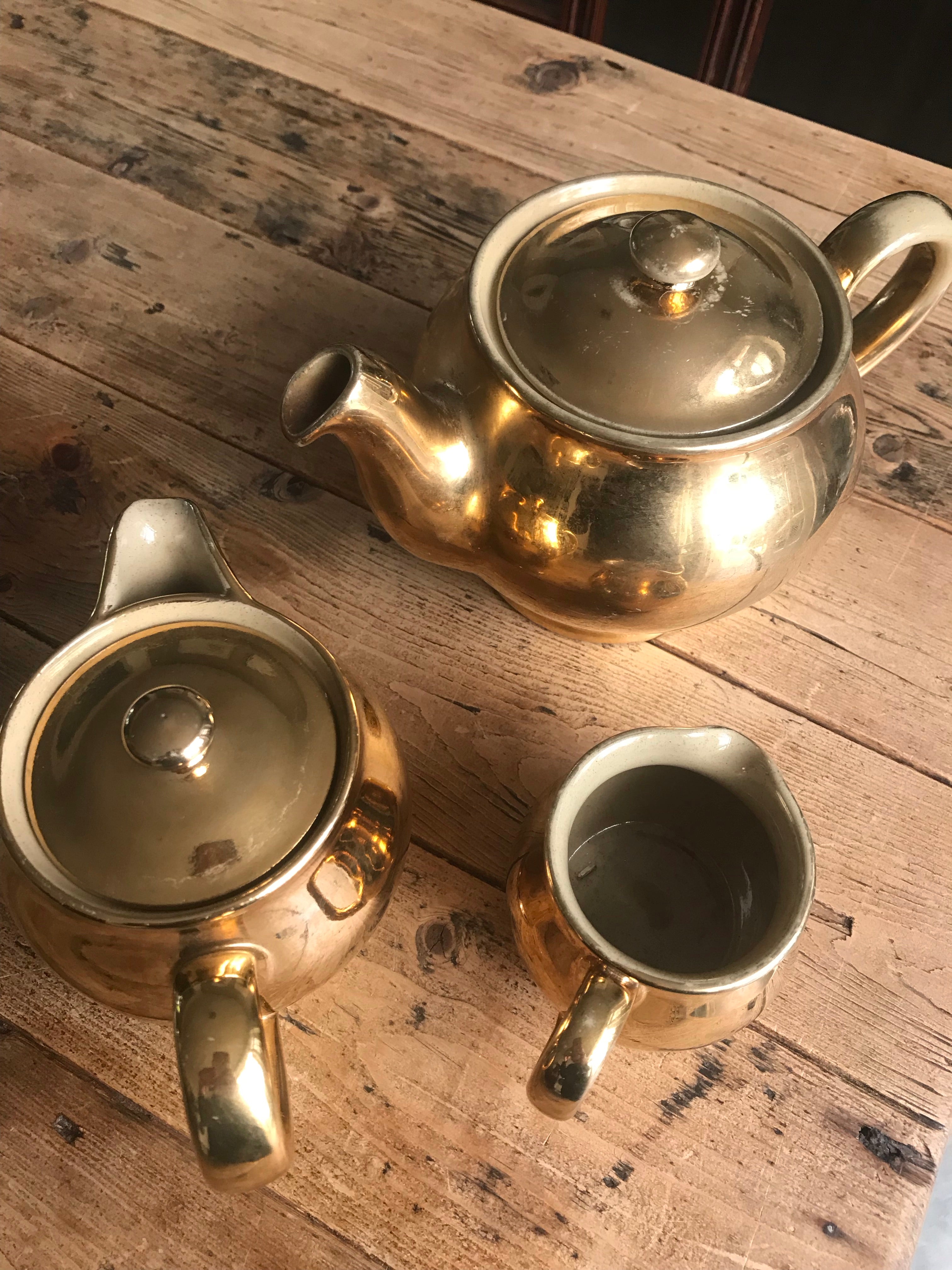 Vintage Denby Stoneware Gold Lustreware Tea Set