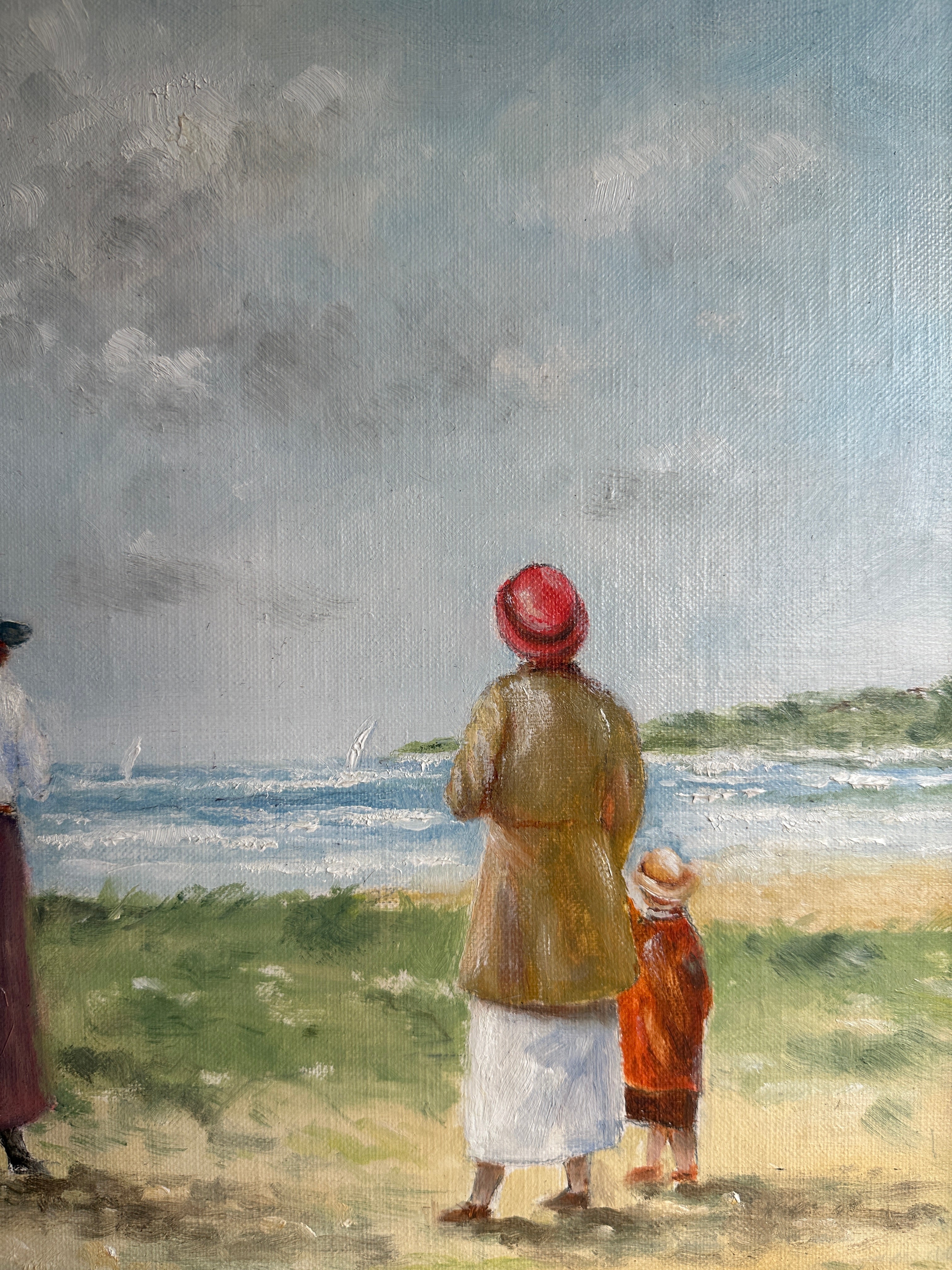Edwardian Lakeside Scene: Vintage Oil on Board