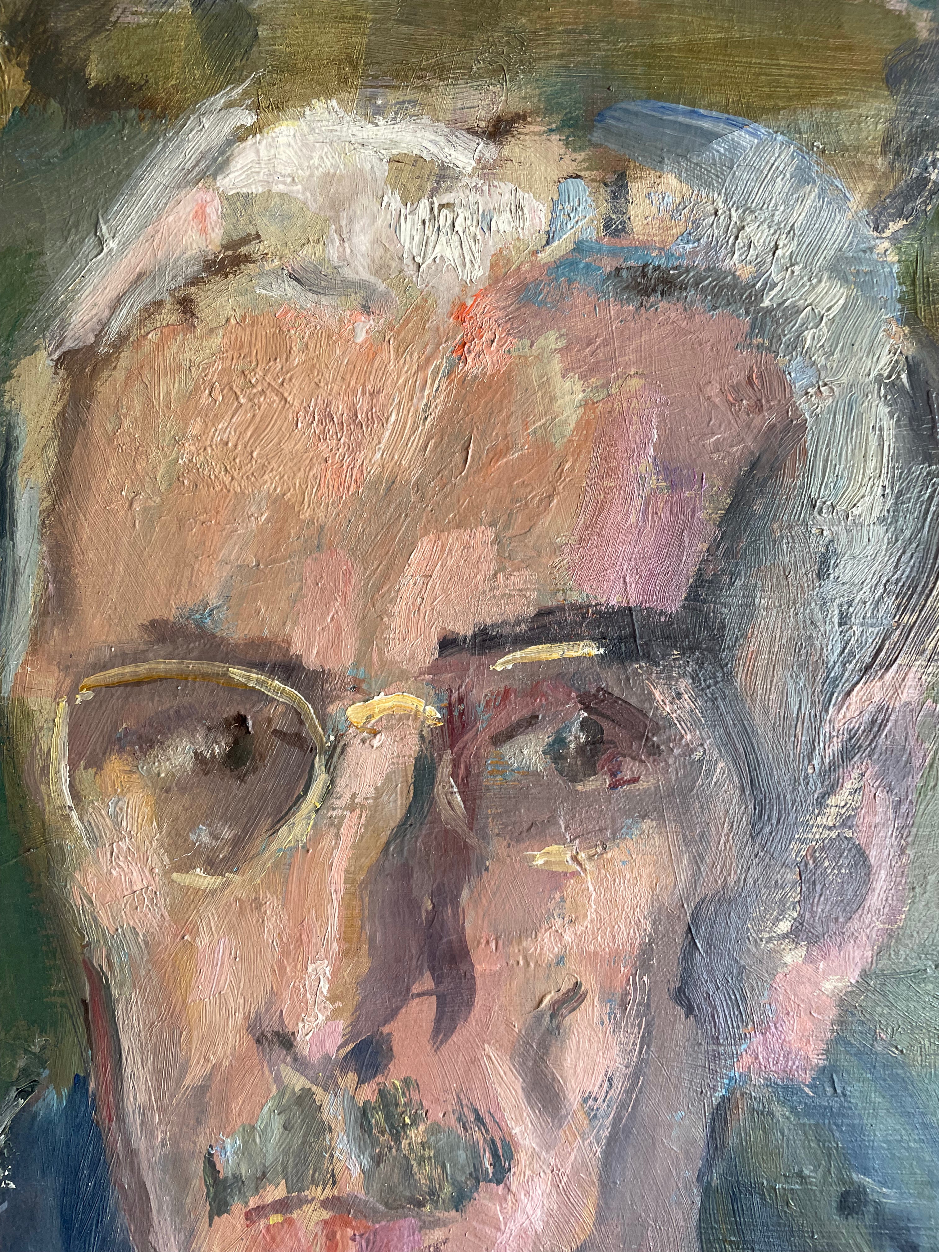 Gentleman with Glasses: French Oil on Canvas