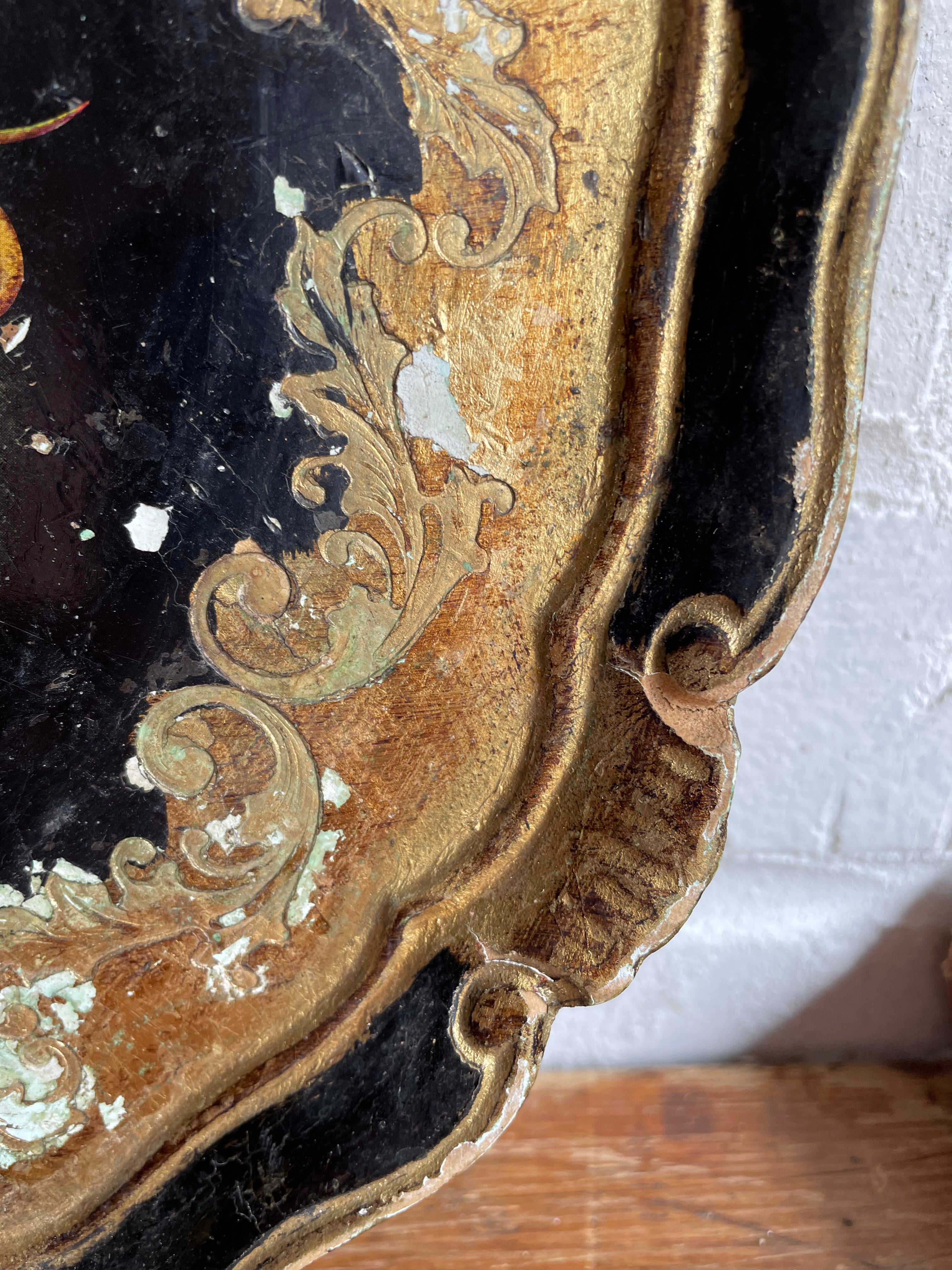 Floral Florentine Tray in Black & Gold