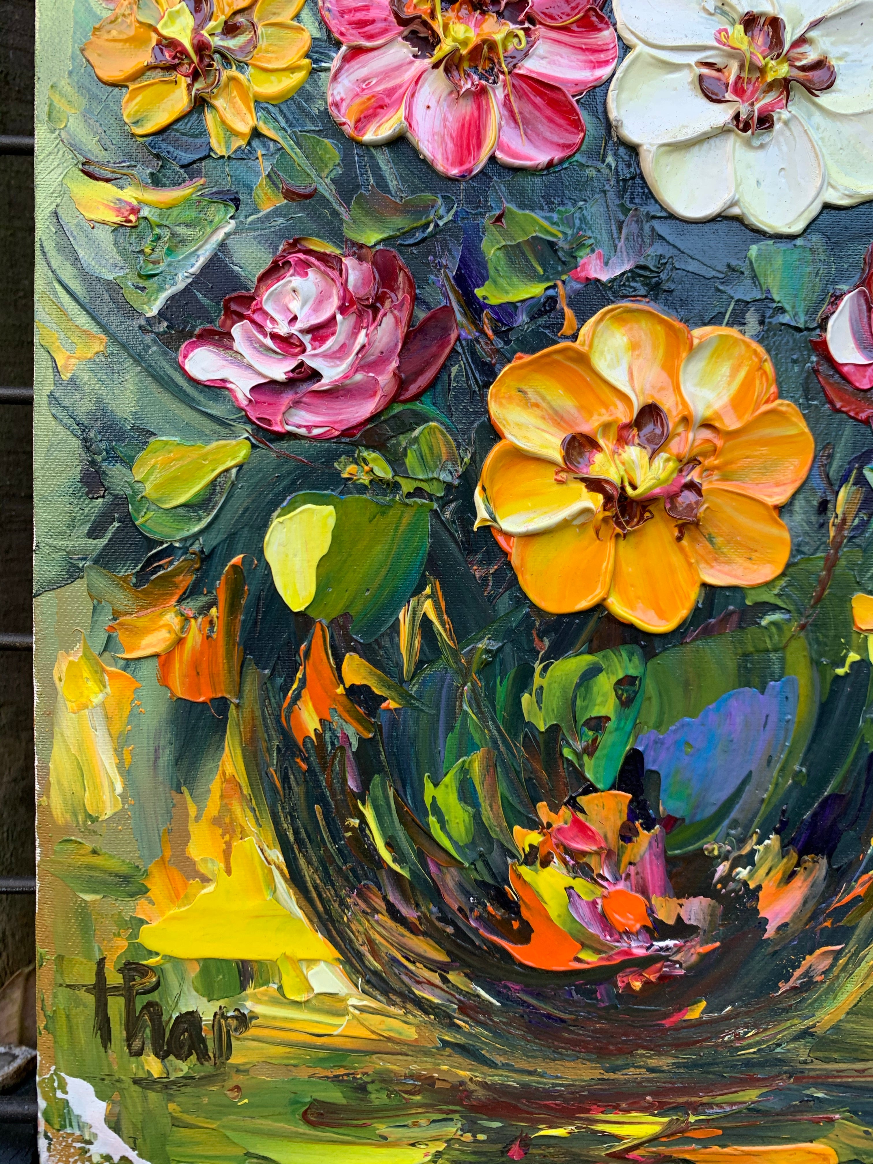 Thick Impasto Floral Oil on Canvas