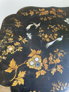 Antique Chinoiserie Panel with Mother of Pearl birds and gold leaf foliage