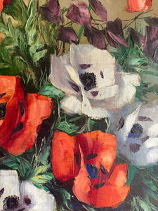 Large Floral Oil With Decorative Frame