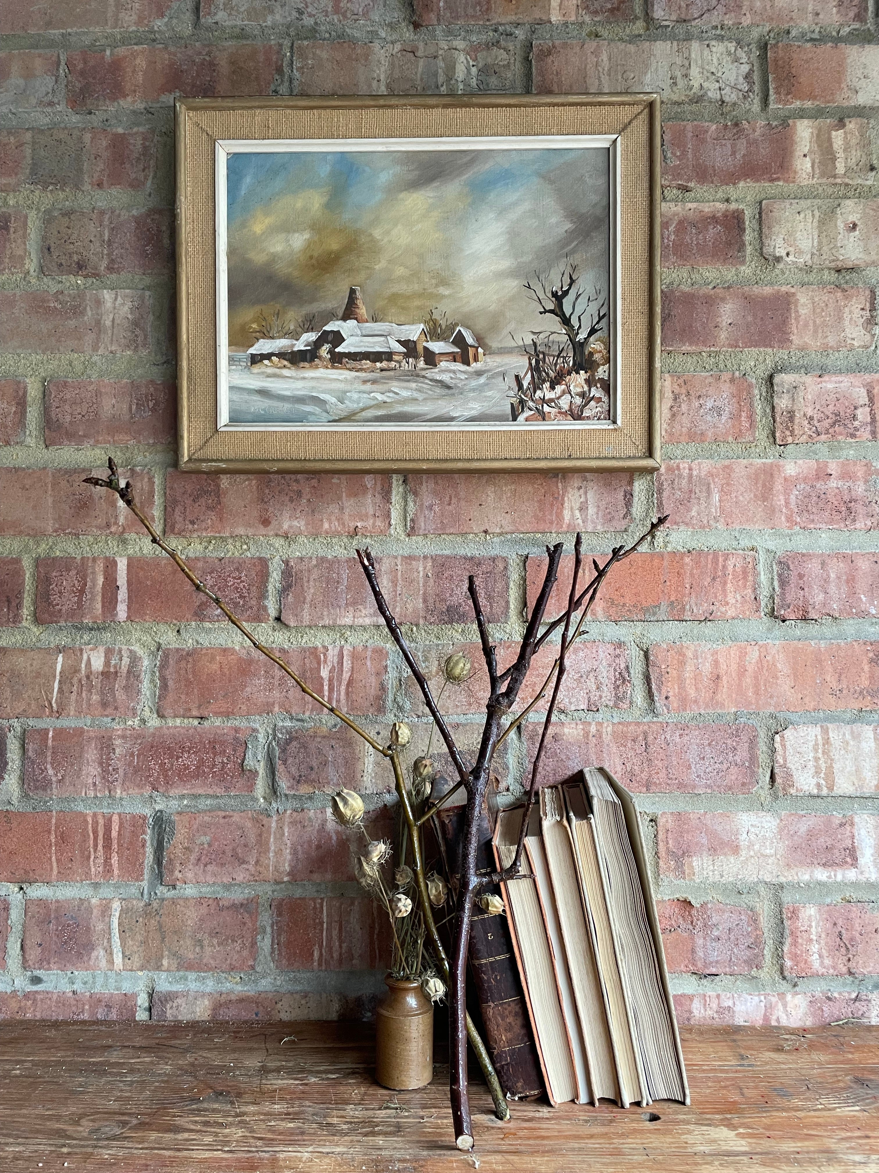 Vintage Oil on Board: Wintry Forest