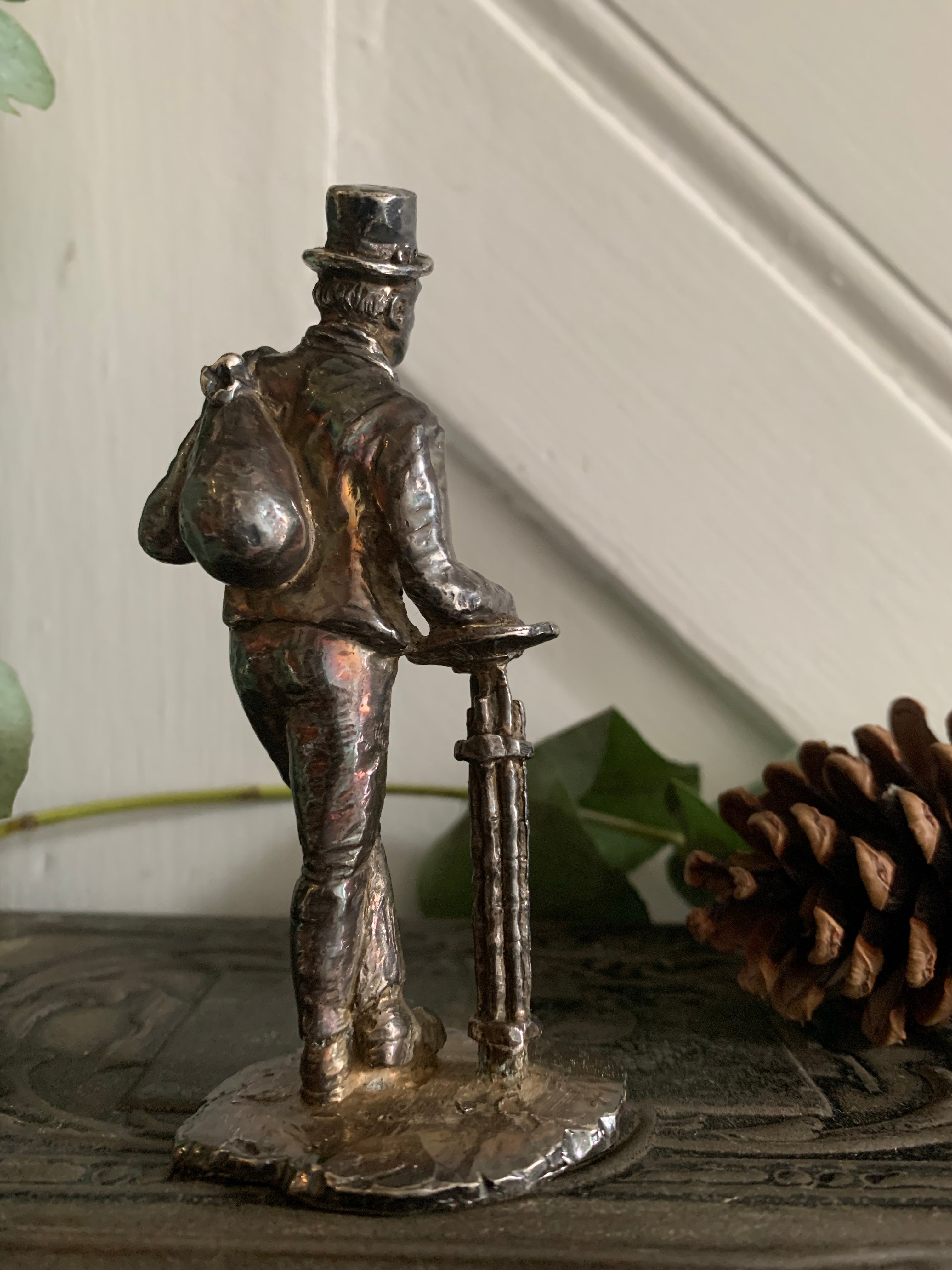 Little English Pewter Figurine -Man with Hat and Bag