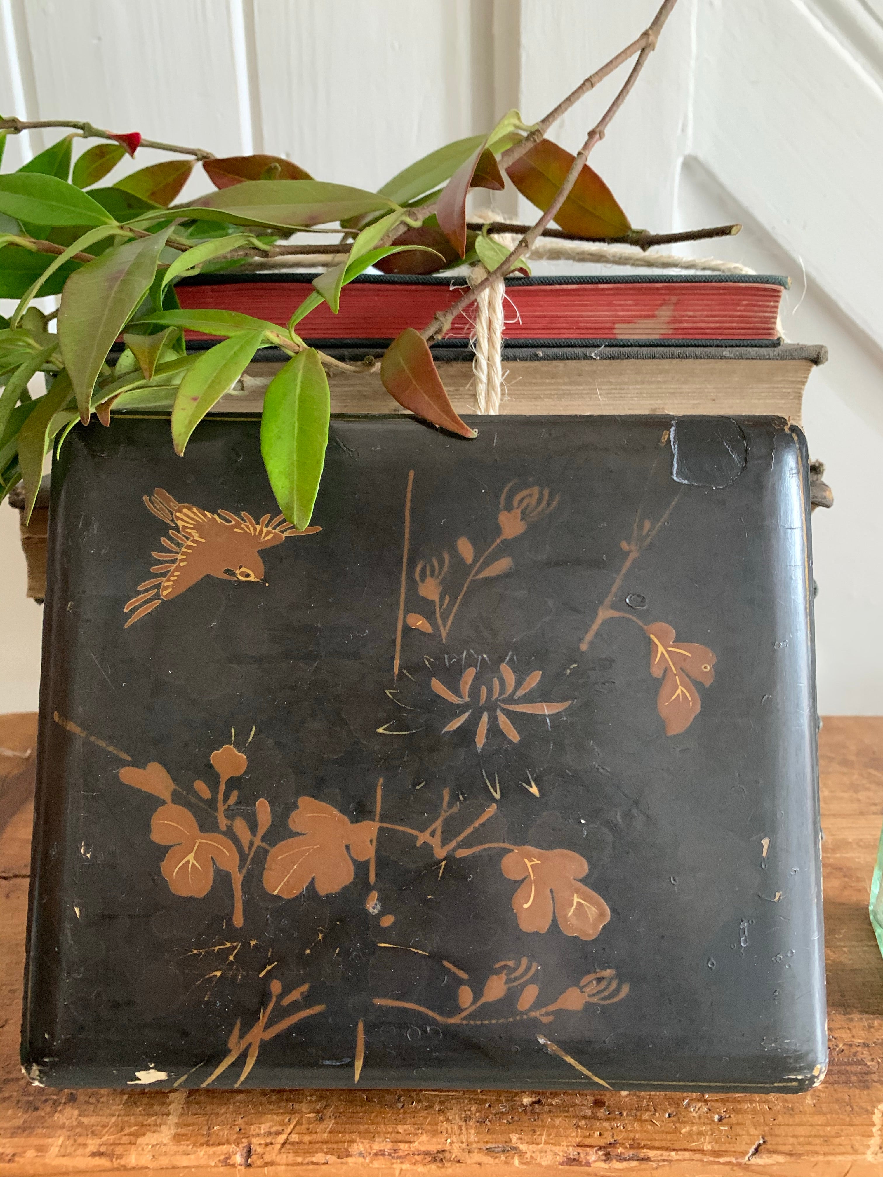 Small Papier Mache Box with Birds & Leaves