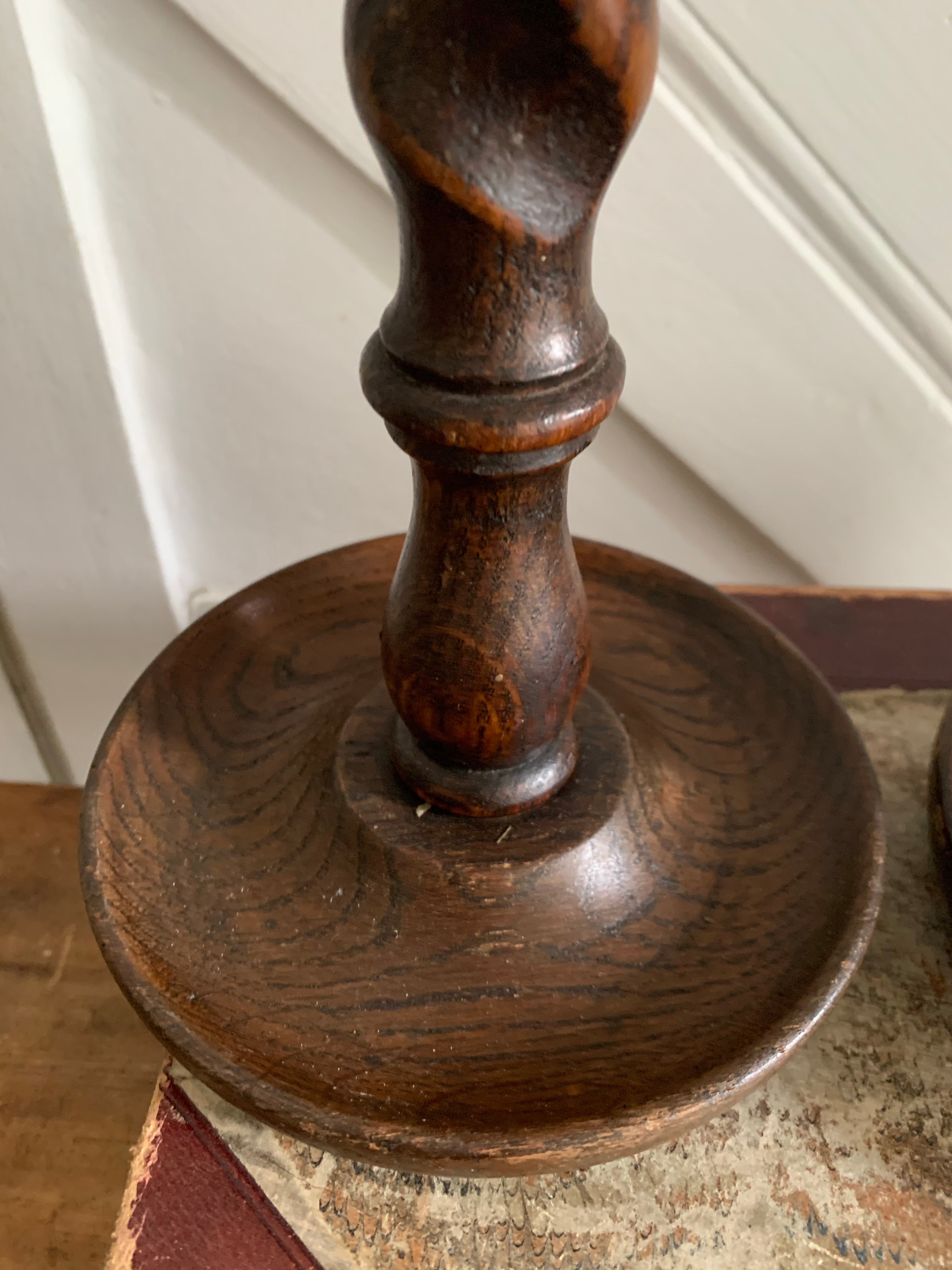 Antique “Barley Twist” Wooden Candlesticks