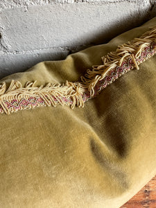 Pistachio Velvet Cushion with Fringing