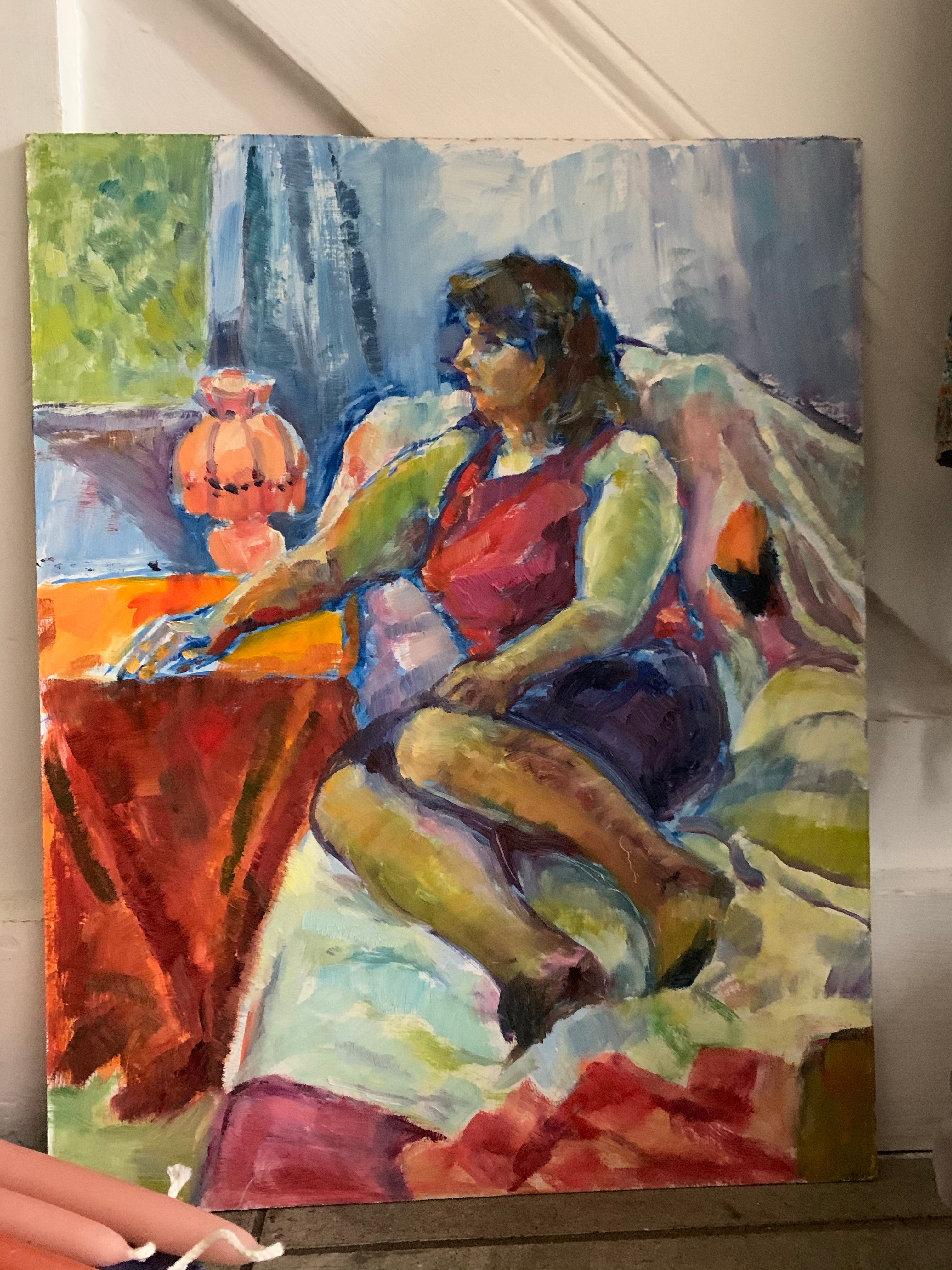 Portrait of a Lady On a Bed- Small Oil Painting on Board