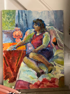 Portrait of a Lady On a Bed- Small Oil Painting on Board