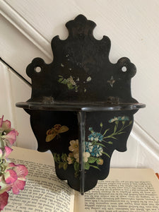 Little Antique Papier Mache Black Lacquer  “Chinoiserie ” Folding Wall Sconce