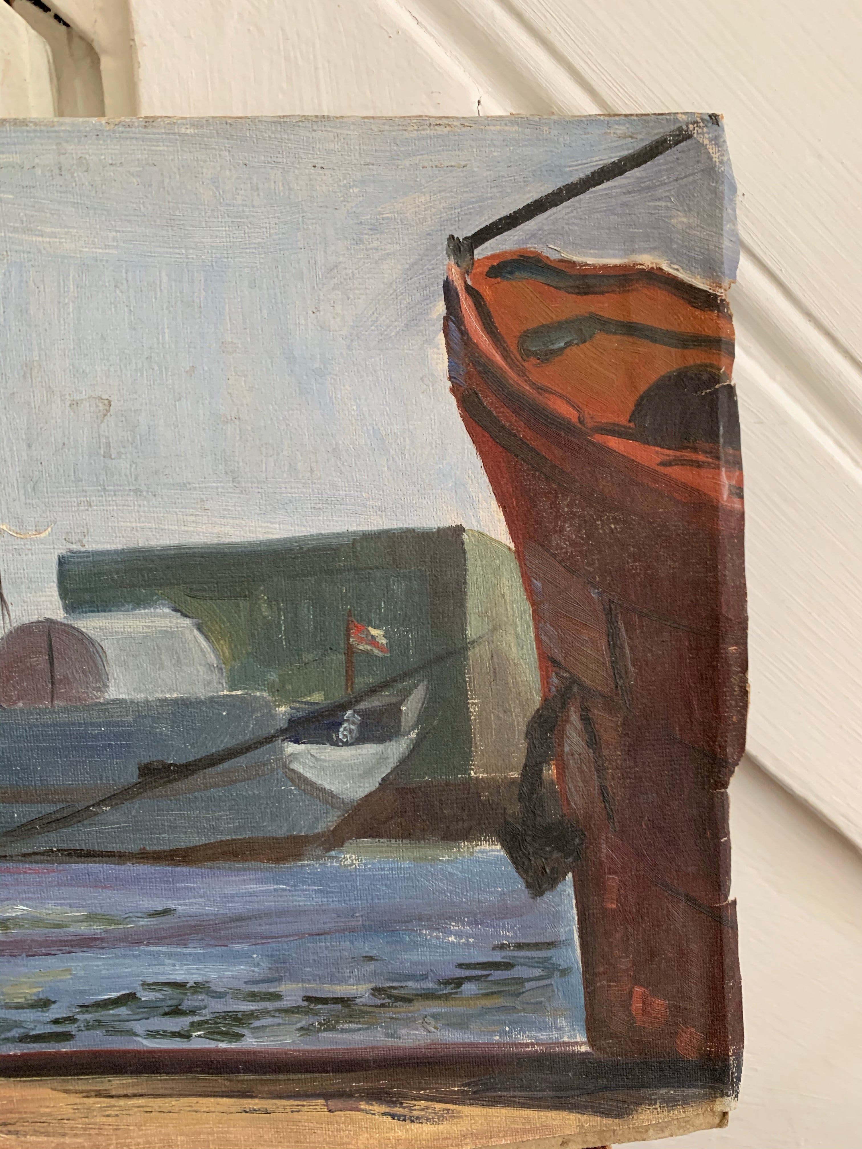 Harbour Scene: Small Oil on Paper & Board