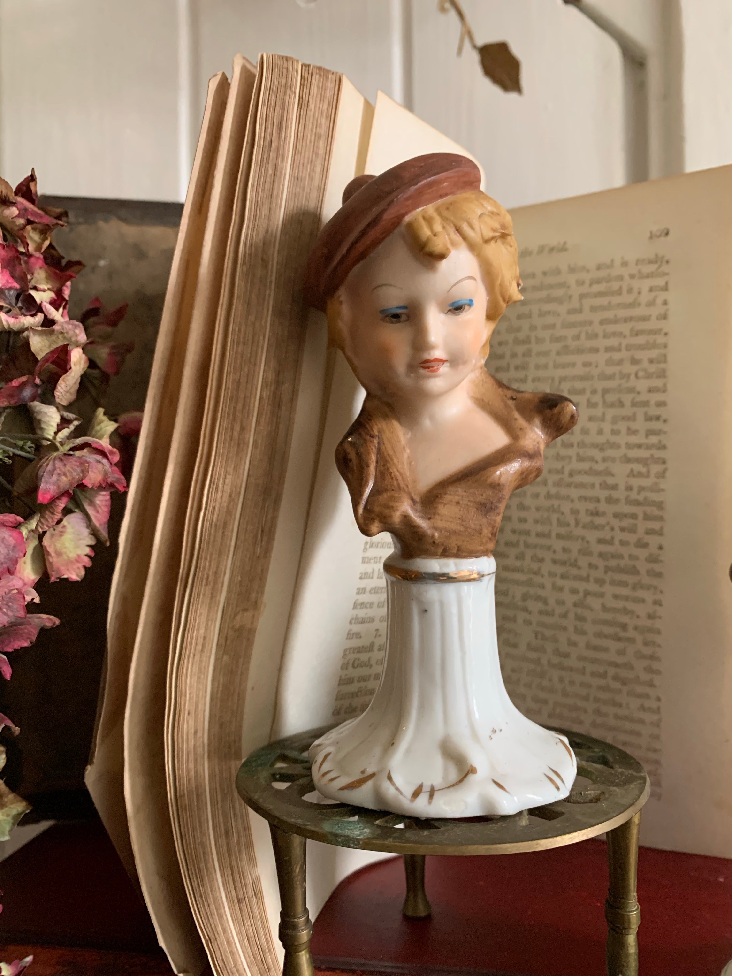 Pair of Capodimonte Porcelain Figurine Busts of a Boy & Girl