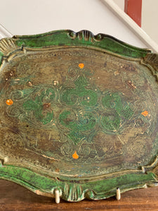 Small Green Florentine Gilt Tray
