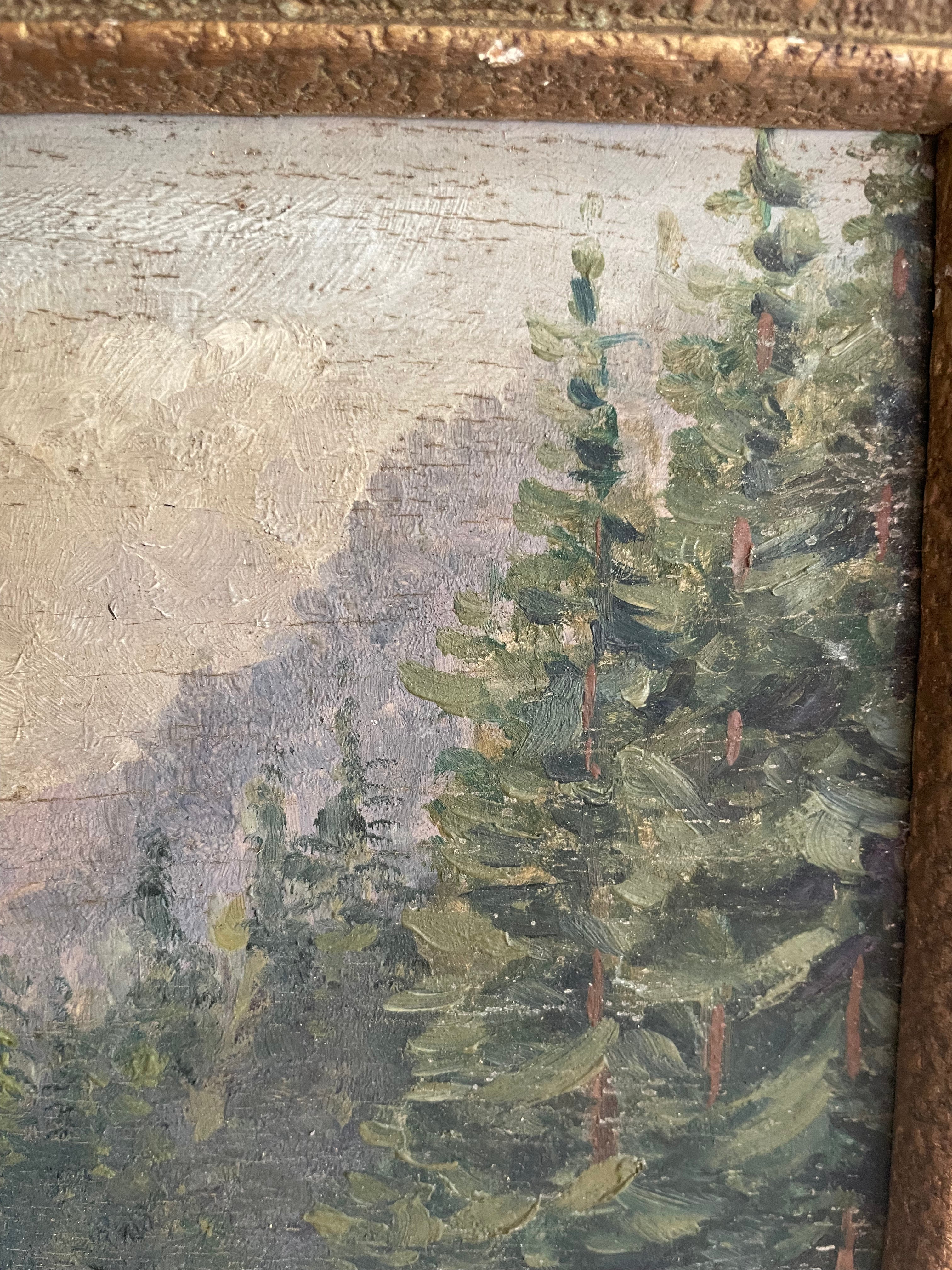 A Welsh Stream: Small Antique Signed Oil on Wood