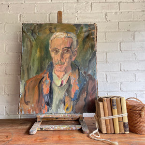 Gentleman with Glasses: French Oil on Canvas