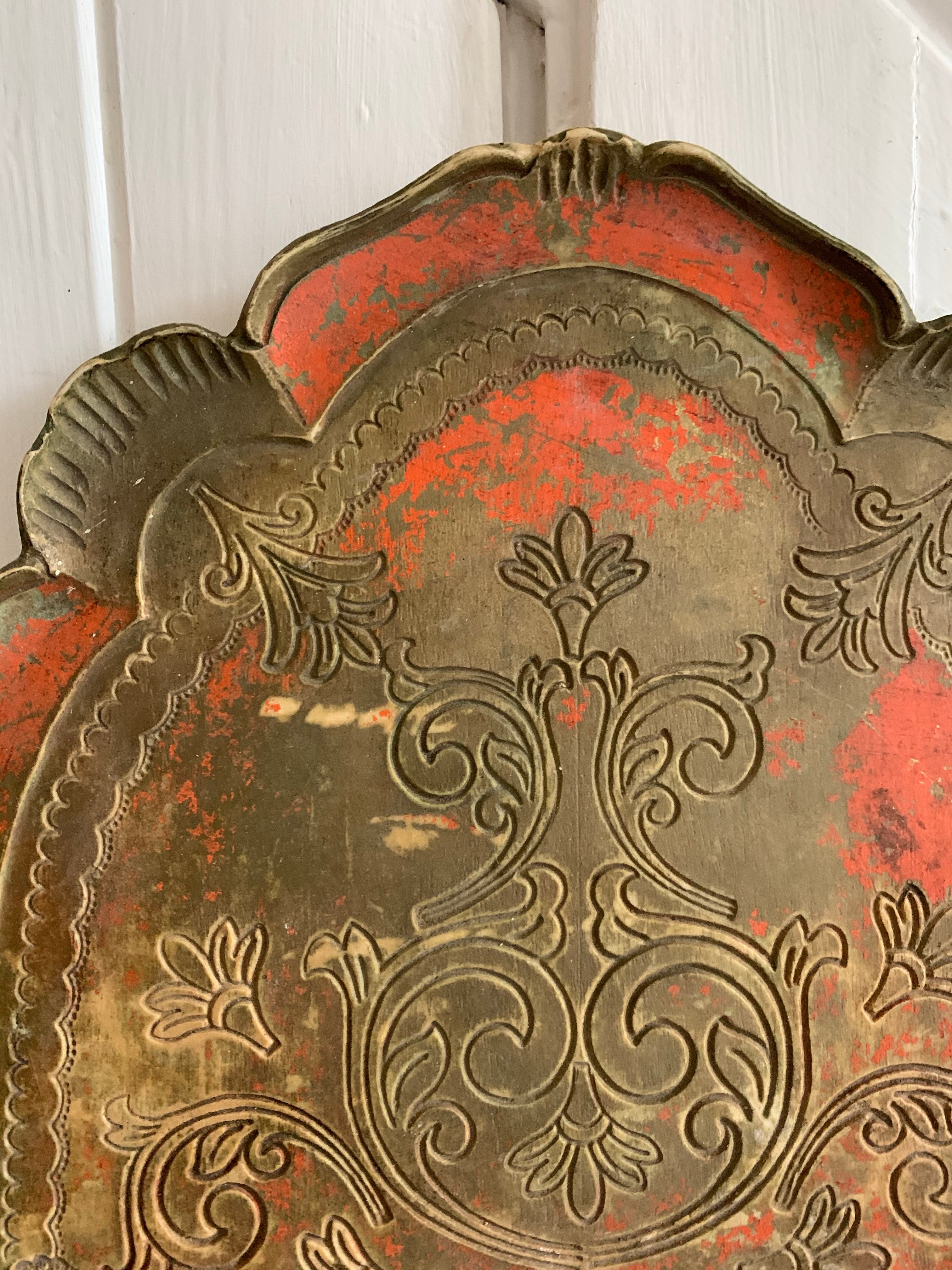 Large Muted Orange and Gold Florentine Tray