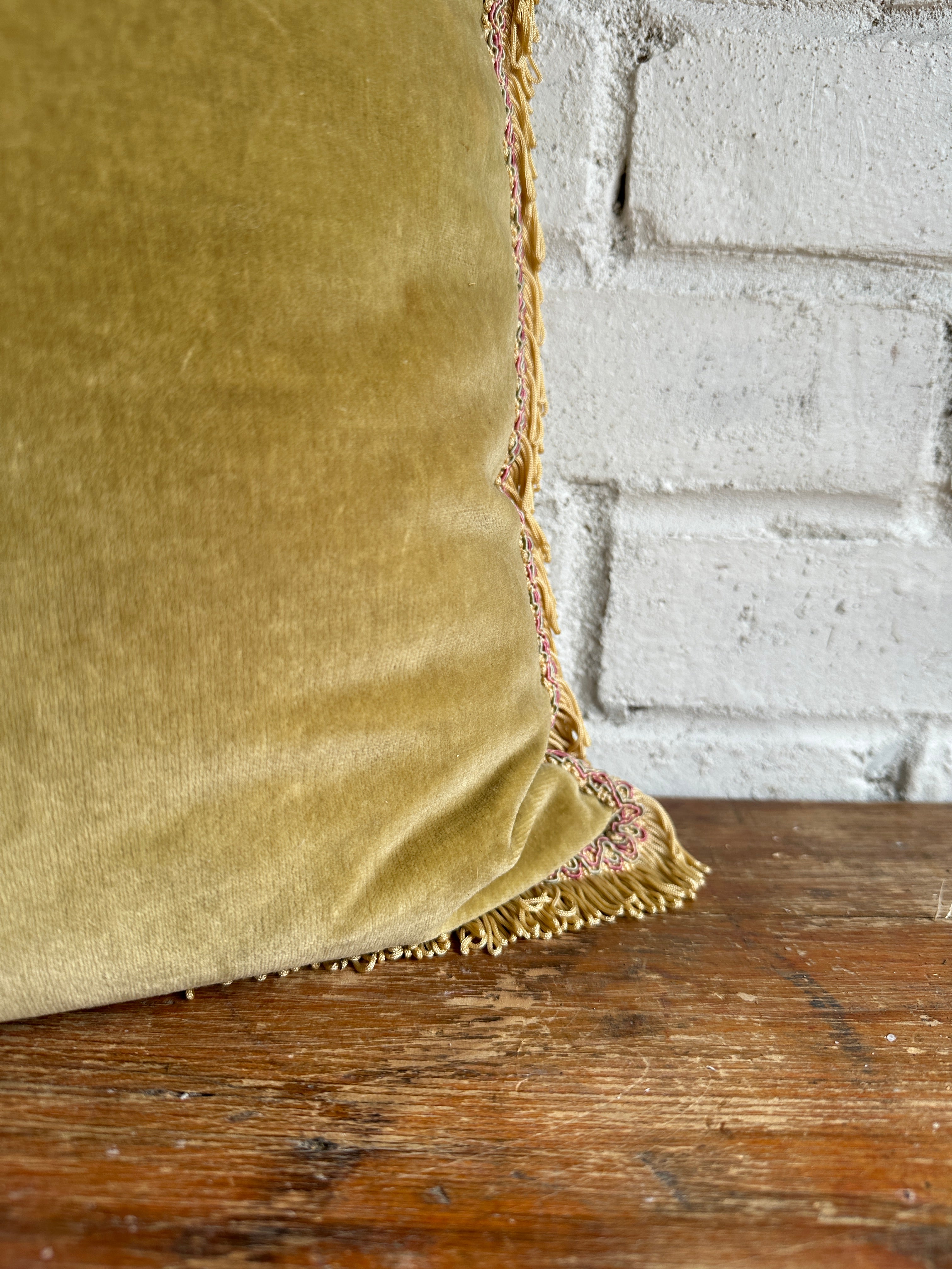Pistachio Velvet Cushion with Fringing