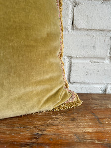 Pistachio Velvet Cushion with Fringing