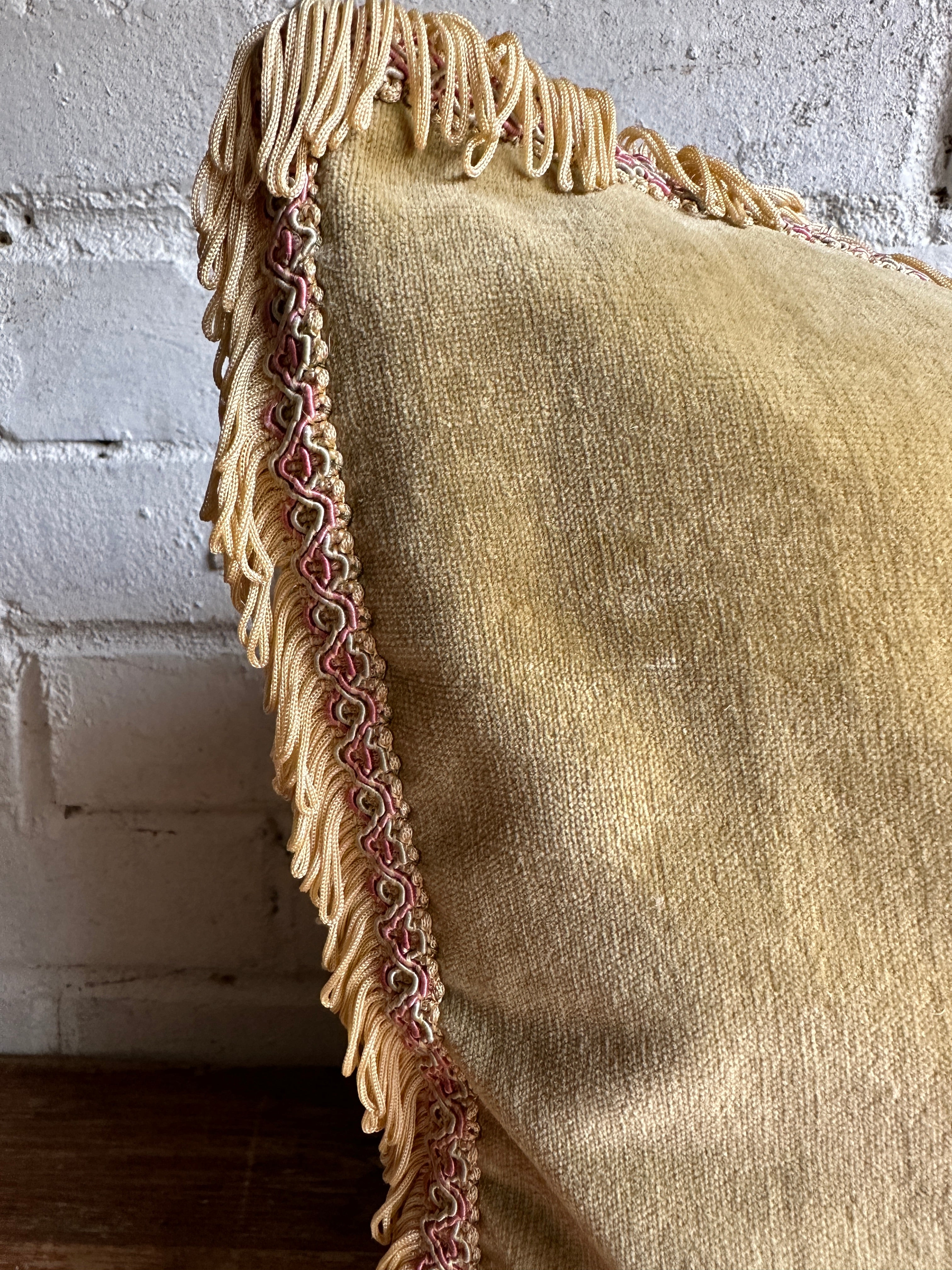 Pistachio Velvet Cushion with Fringing
