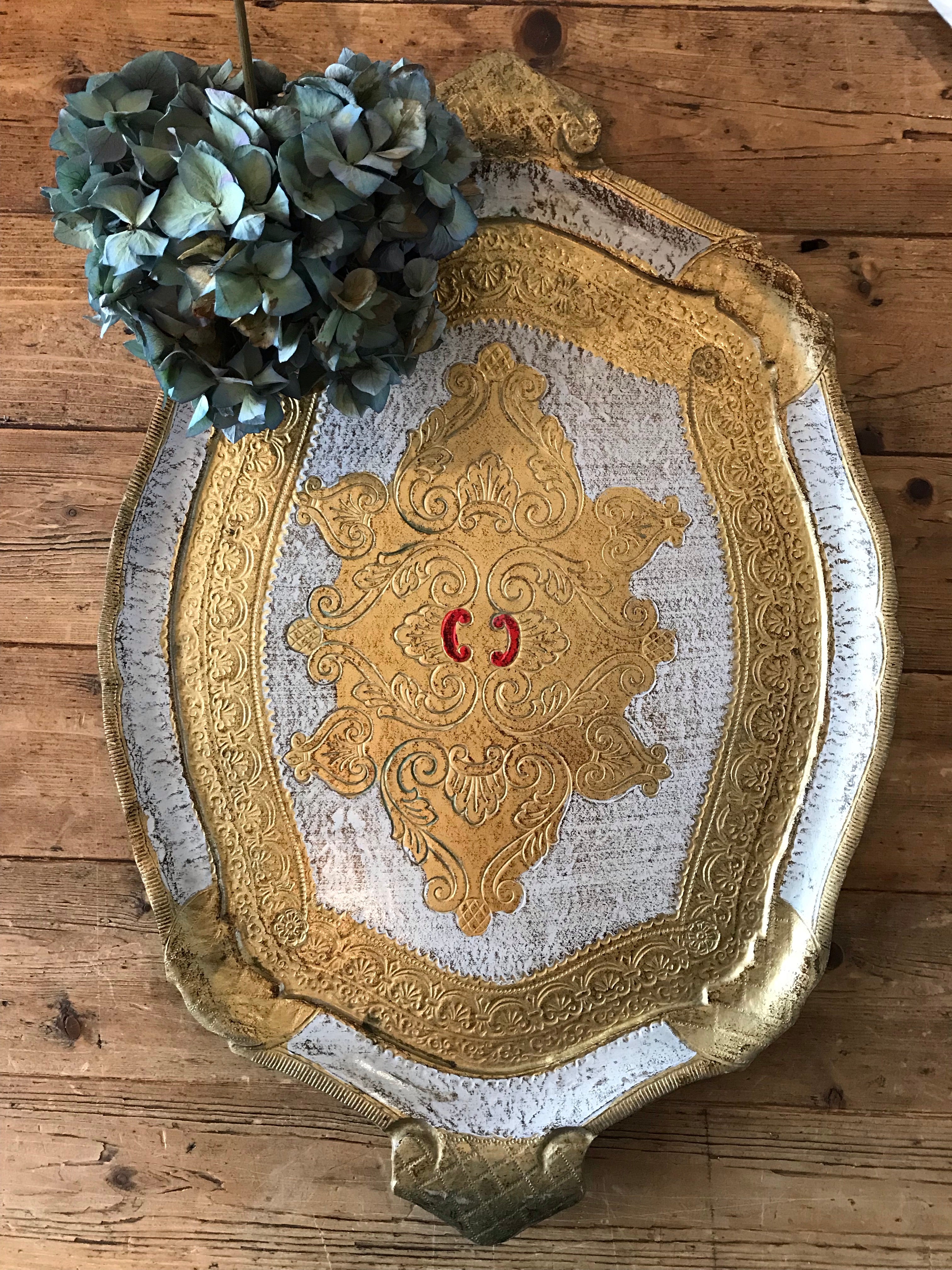 Large White and Gold Florentine Wood Gilt Tray