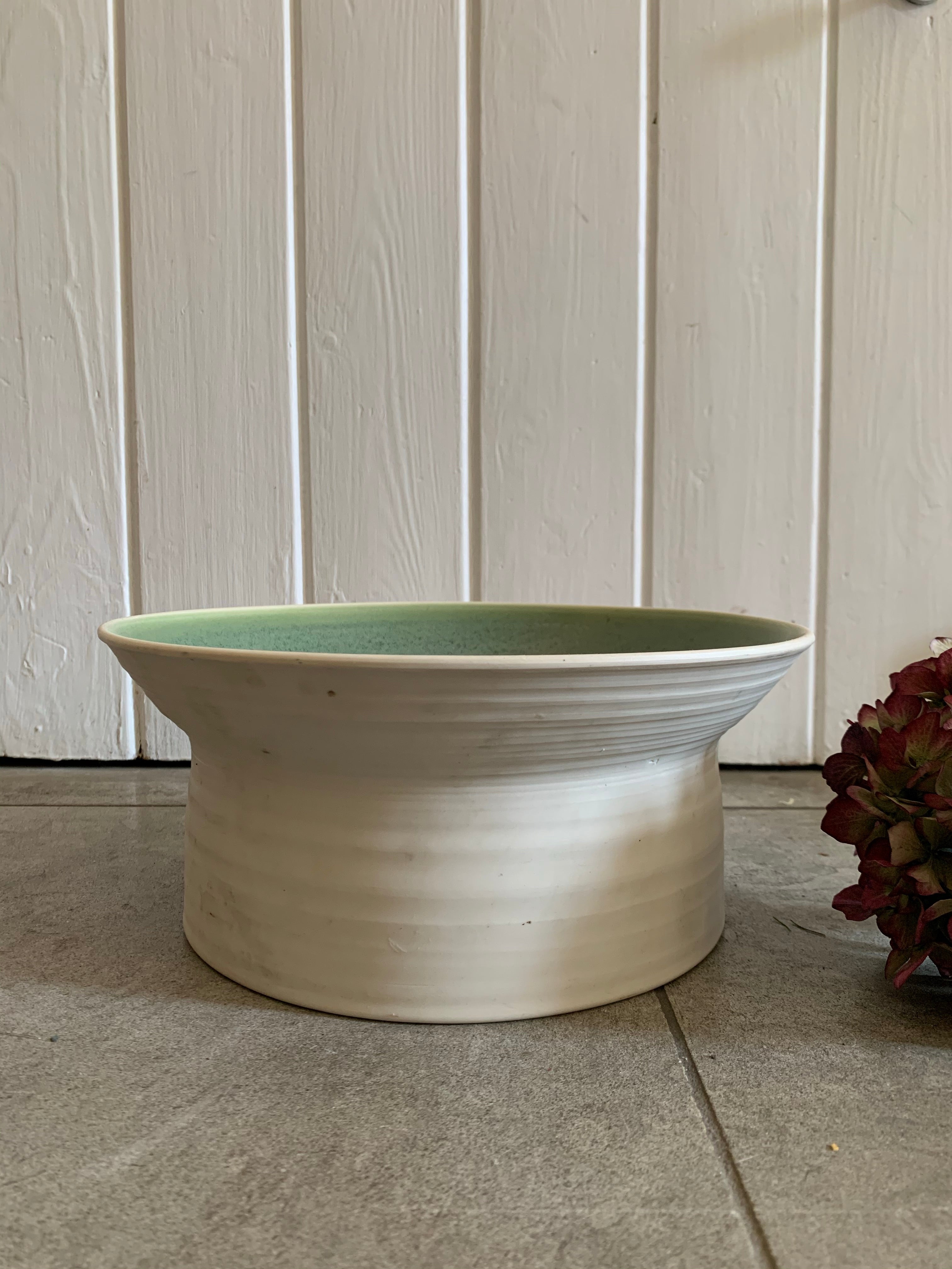 Vintage Studio Pottery Green & White Bowl