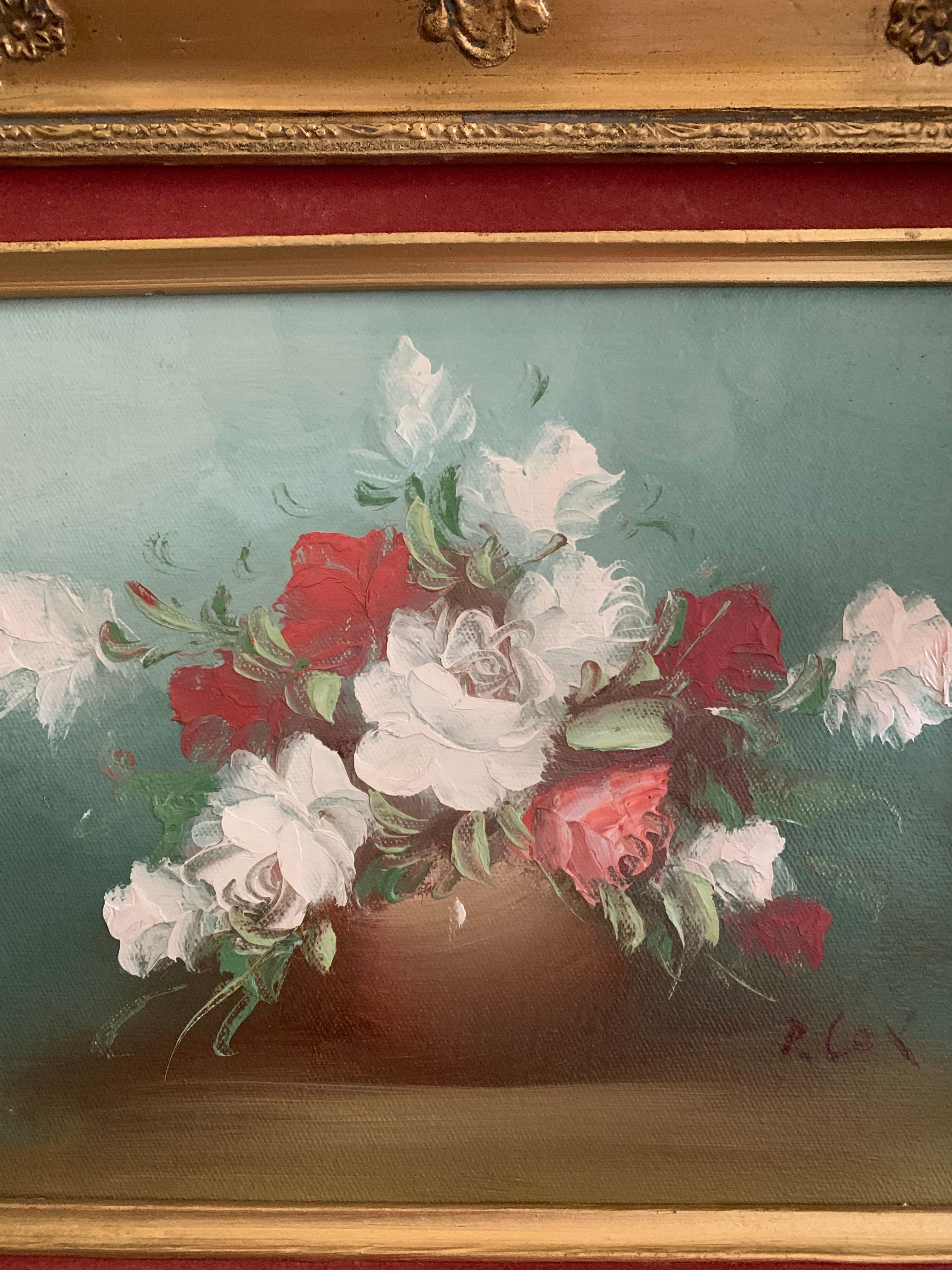 Small Floral Oil Painting with Gilt Frame