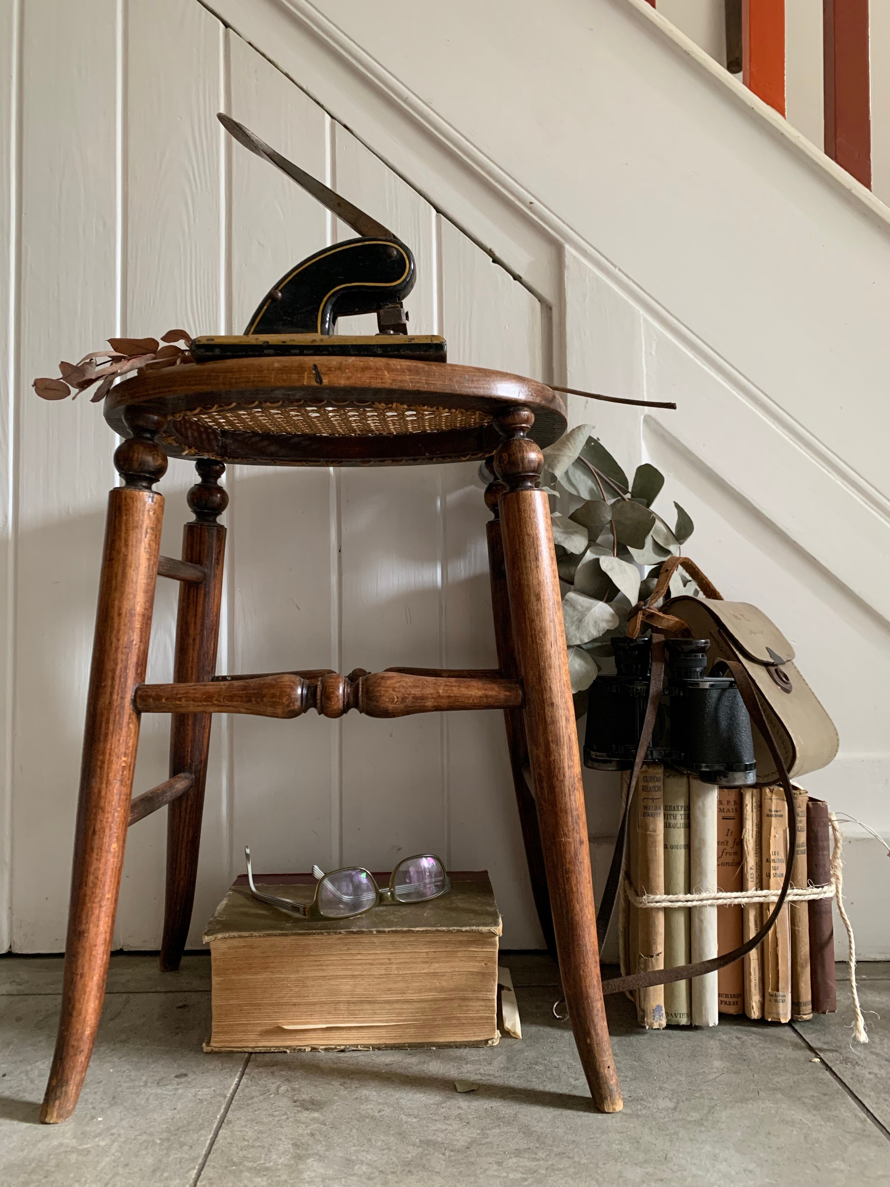 Vintage Stool with Cane Seat