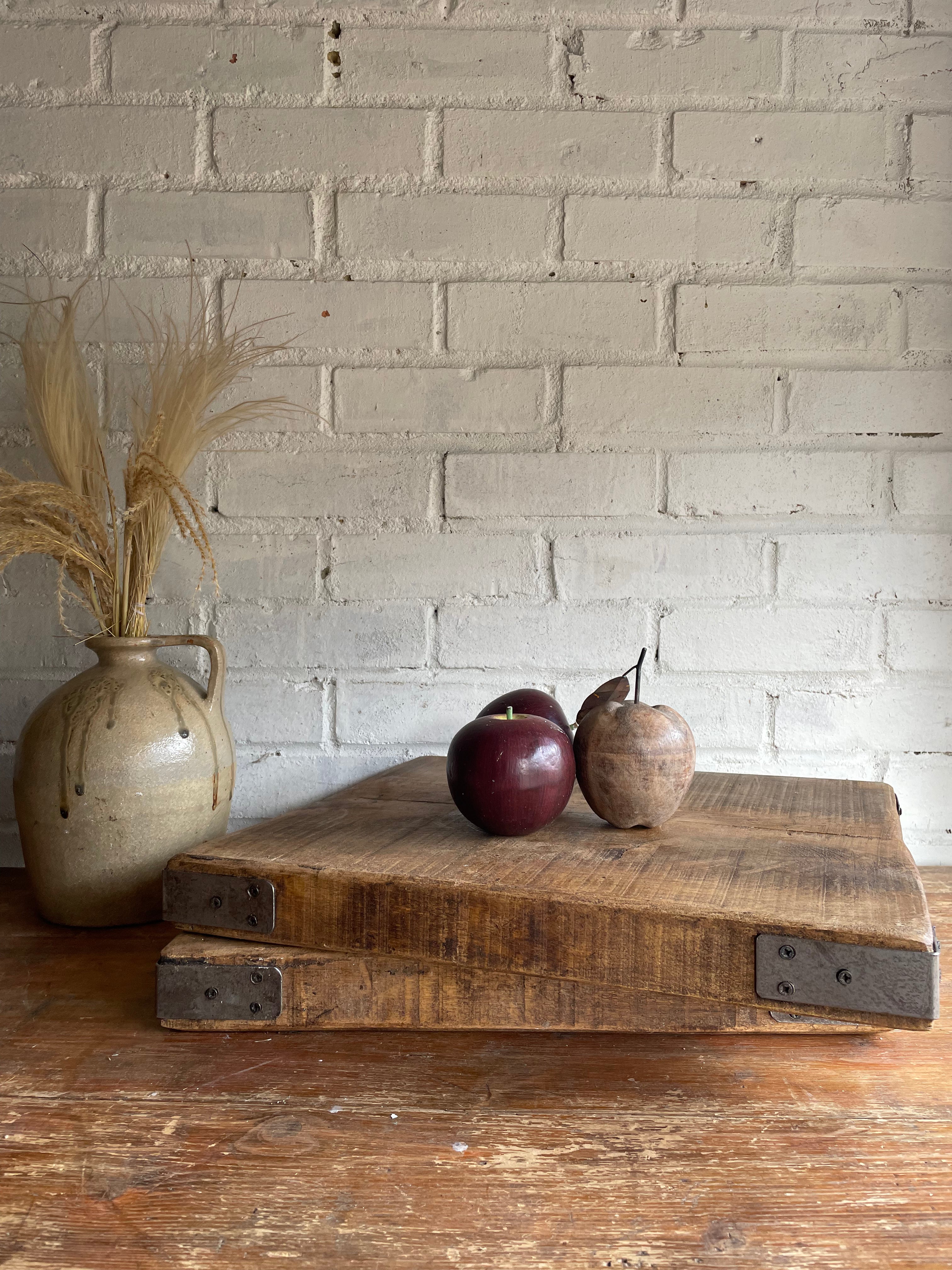 Reclaimed Oak Chopping Board/Butchers Block with Metal Corners