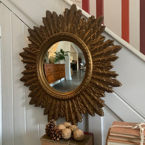 Large Vintage Convex Sunburst Mirror