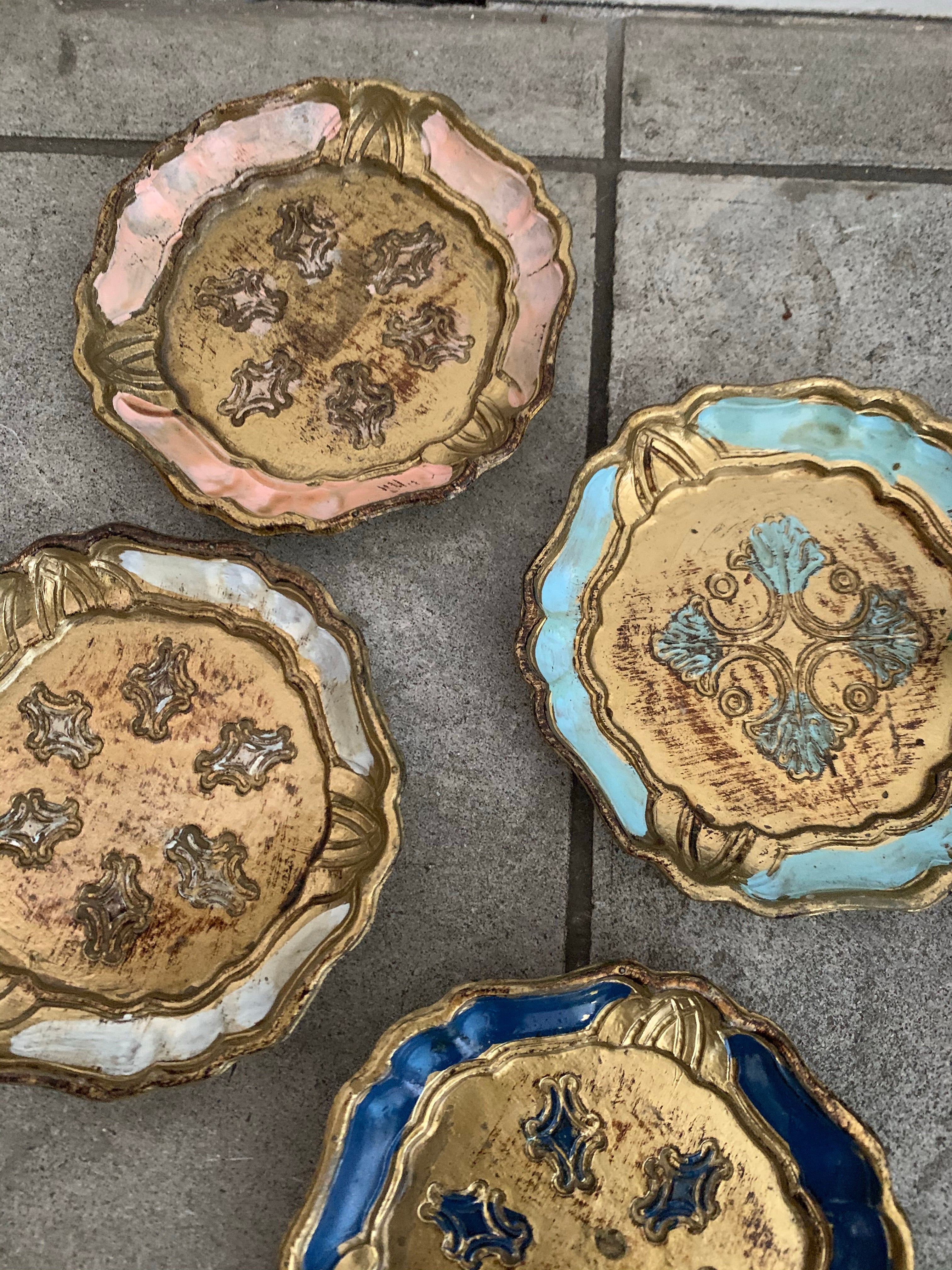 Six Vintage Italian Florentine Coasters - Colour Mix