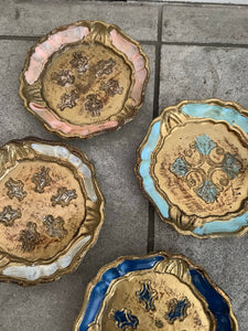 Six Vintage Italian Florentine Coasters - Colour Mix